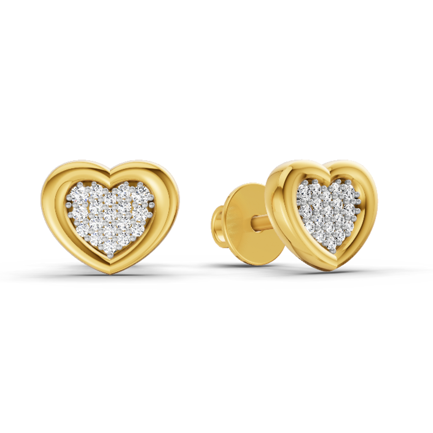 0.08 Ct Heart Shape Earrings | 14Kt Yellow Gold  Diamonds| FG VS Quality