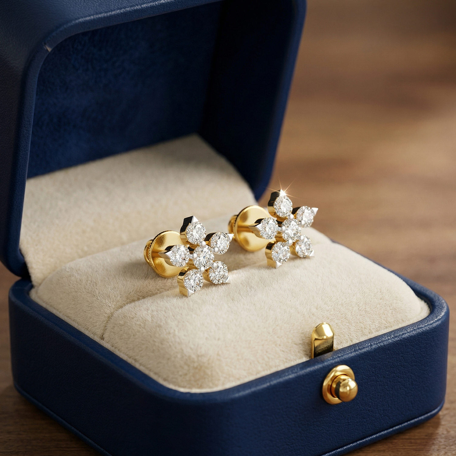 0.44 Ct  Round Shape Diamond Floral Stud Earrings | 14K Rose Gold