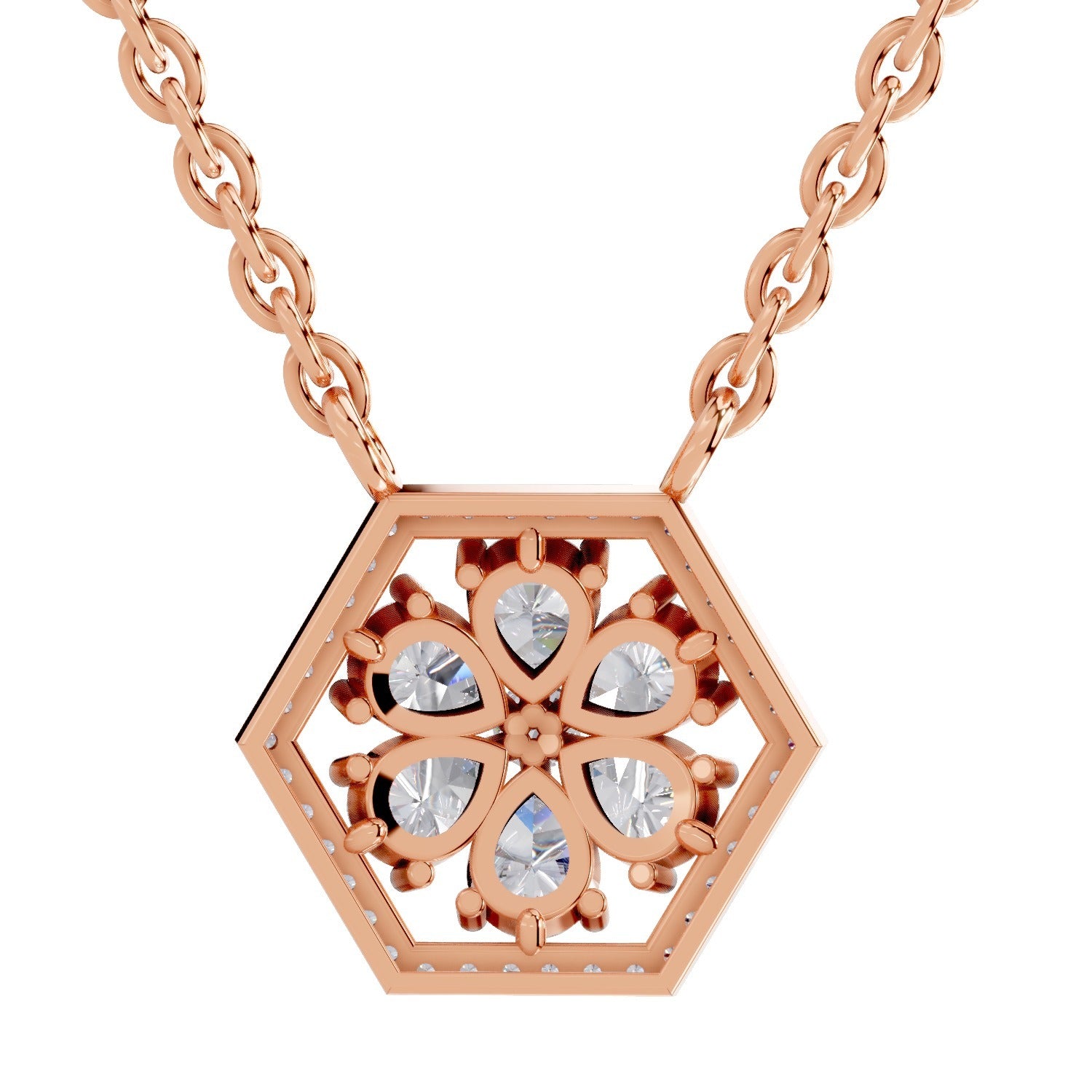 1.63 Ct Pear & Round Shape Floral Diamond Necklace | 14K Rose Gold