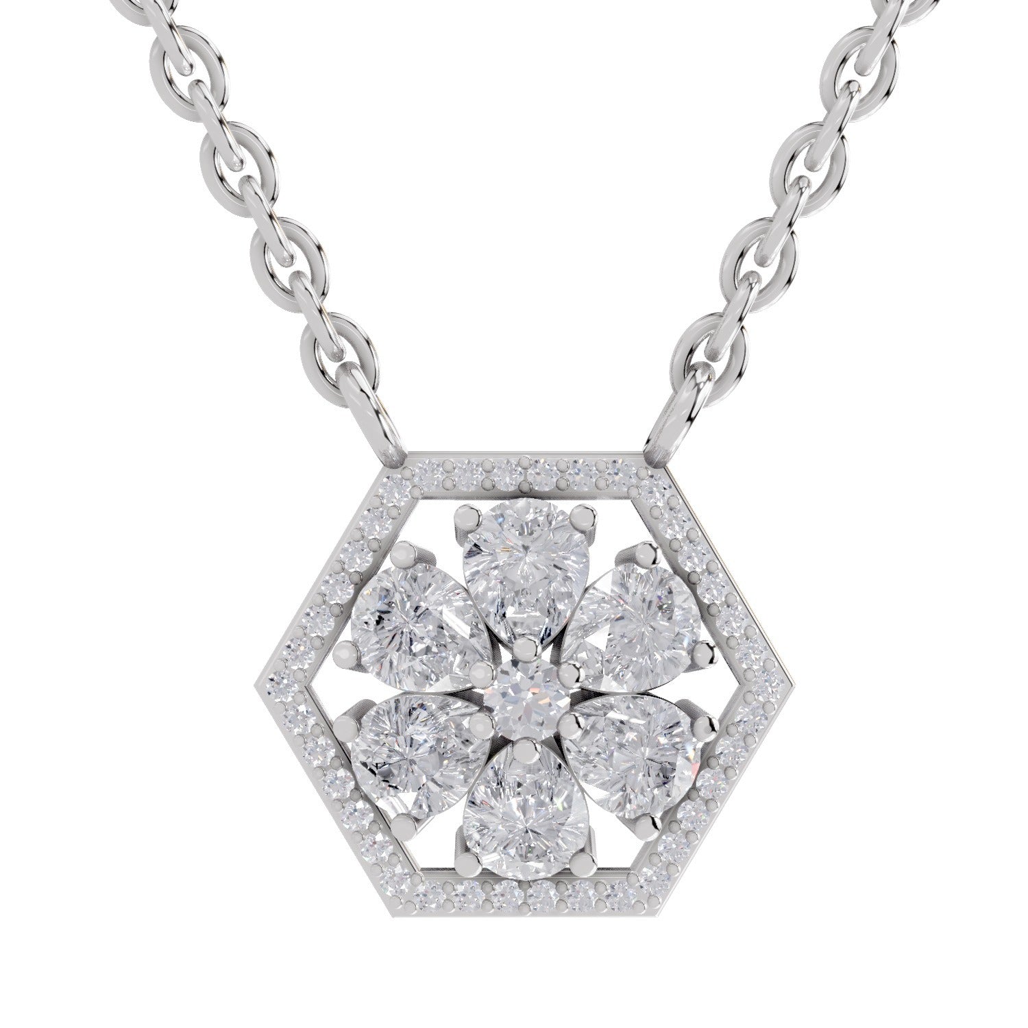 1.63 Ct Pear Floral Diamond Necklace in 14K