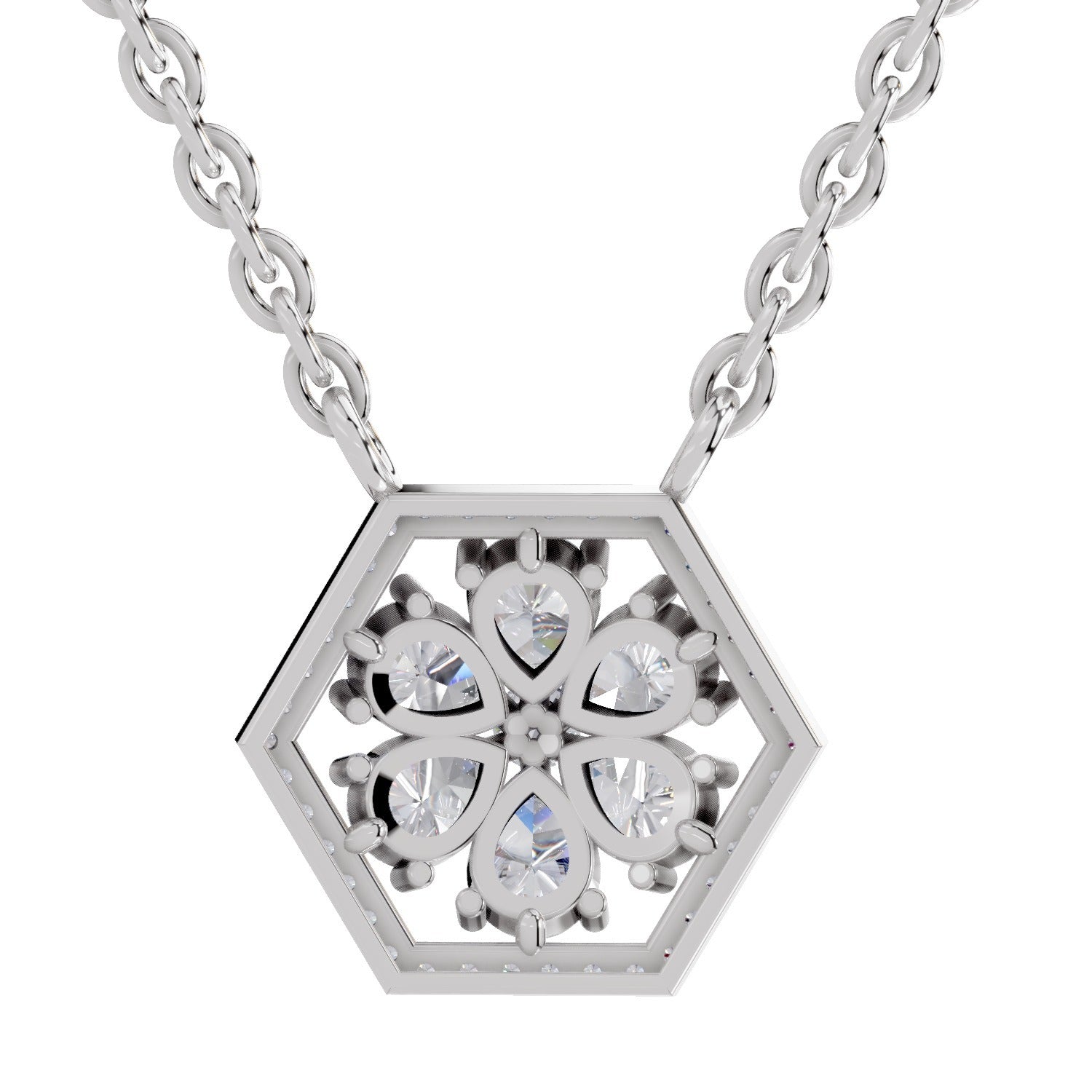 1.63 Ct Pear & Round Shape Floral Diamond Necklace | 14K White Gold