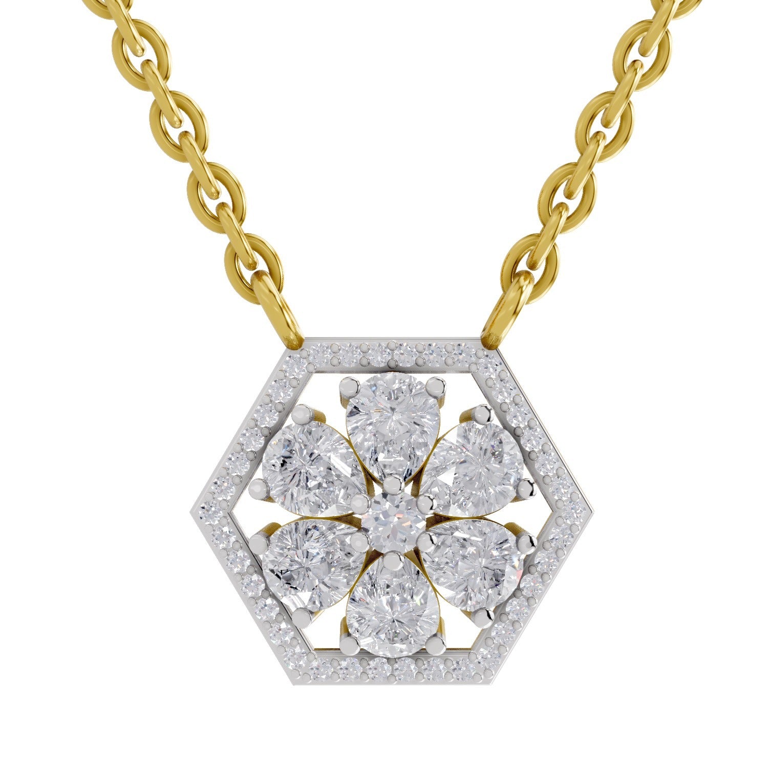 1.63 Ct Pear & Round Shape Floral Diamond Necklace | 14K Yellow Gold