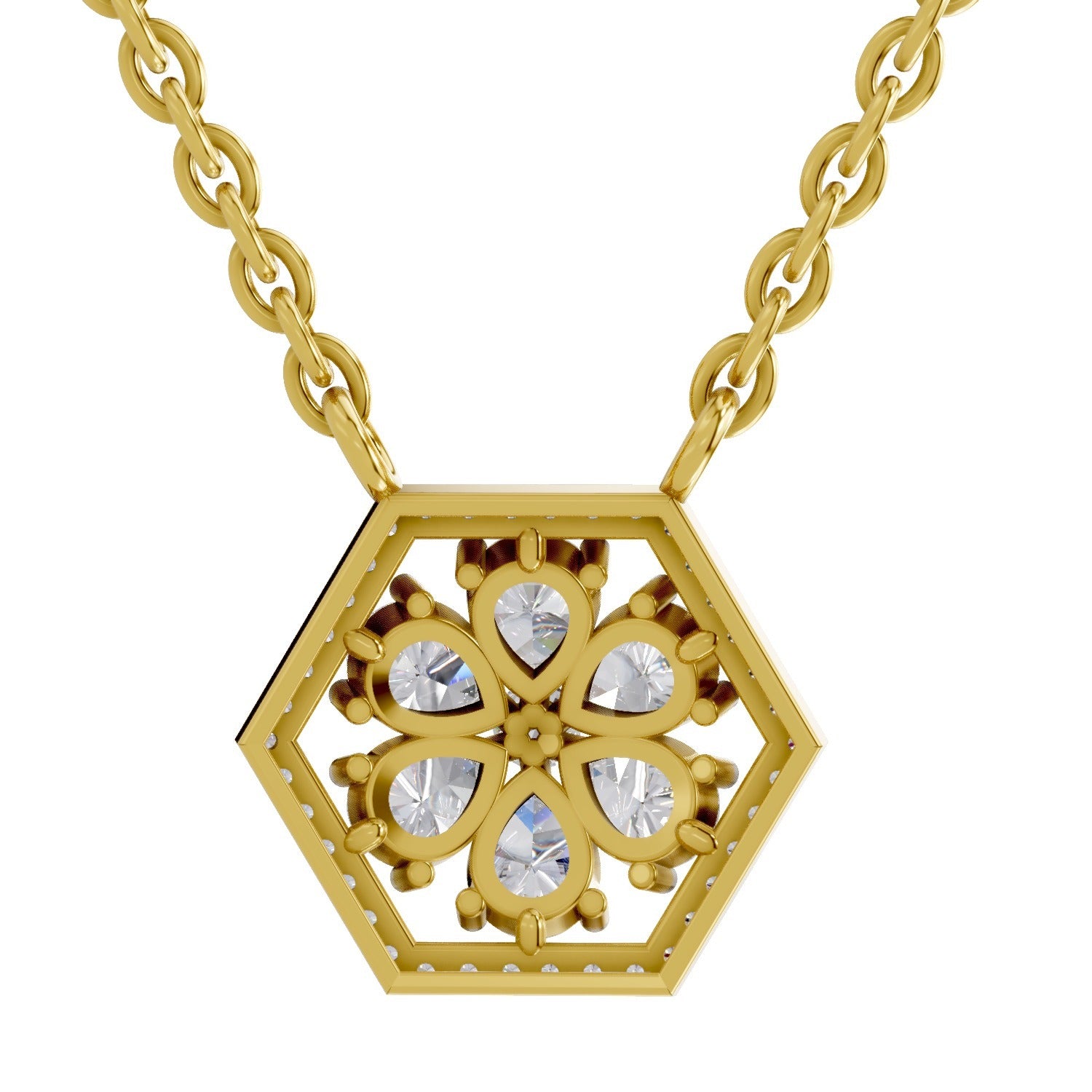 1.63 Ct Pear & Round Shape Floral Diamond Necklace | 14K Yellow Gold