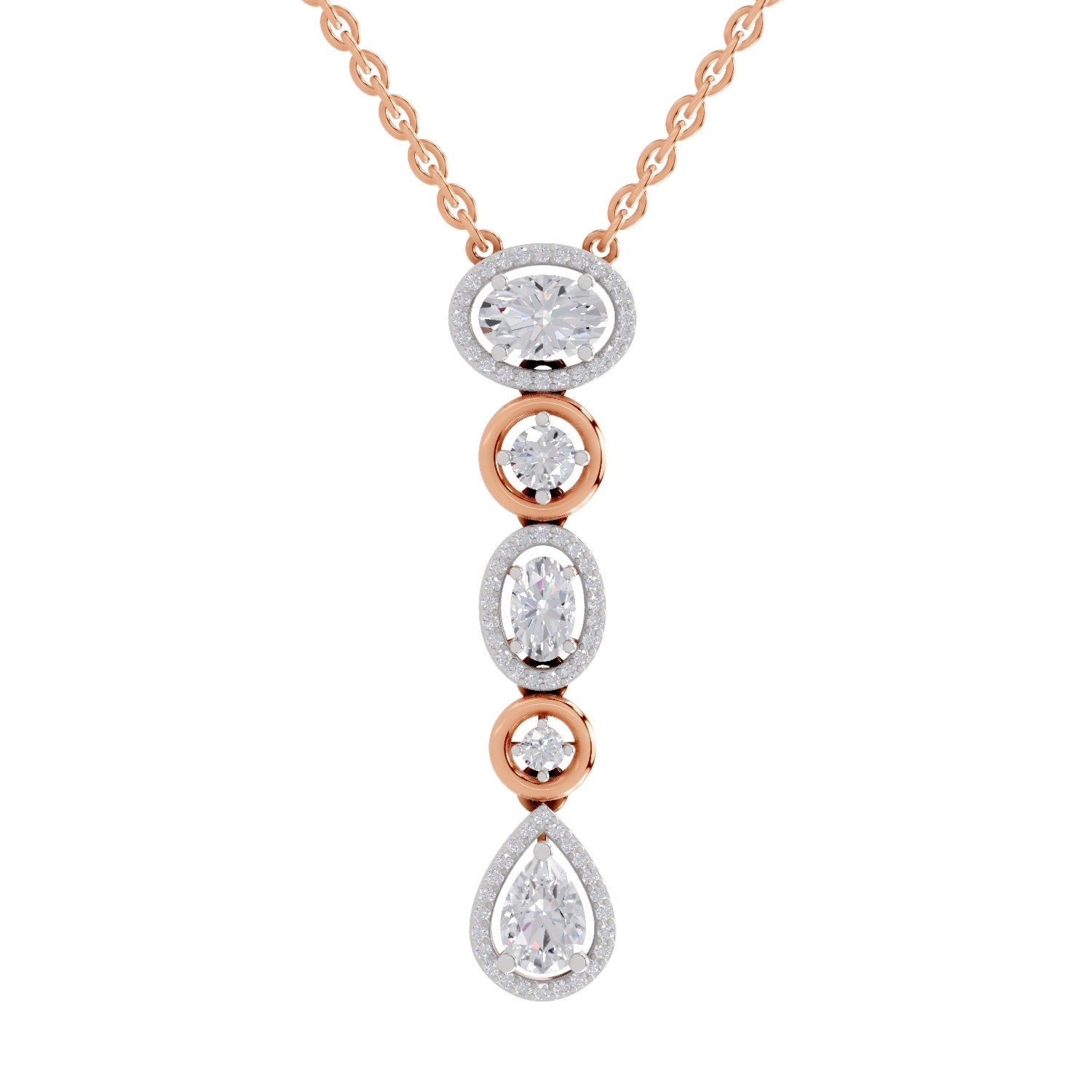 1.76 Ct Multi-Diamond Drop Necklace | 14K Rose Gold