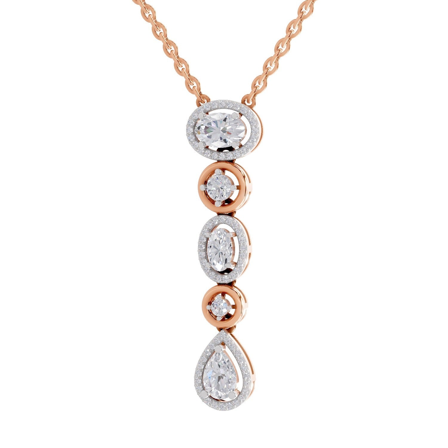 1.76 Ct Multi-Diamond Drop Necklace | 14K Rose Gold