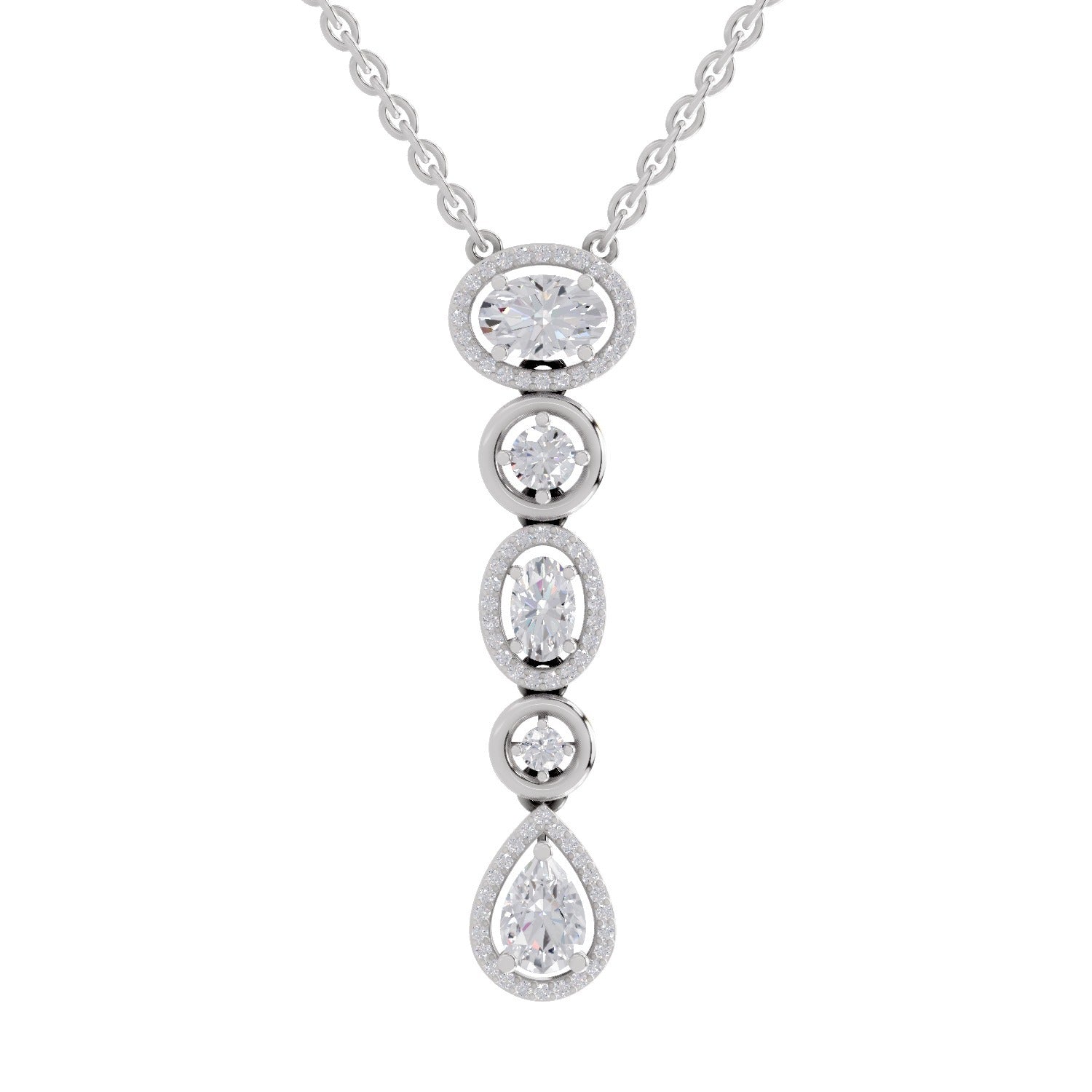 1.76 Ct Multi-Diamond Drop Necklace | 14K White Gold