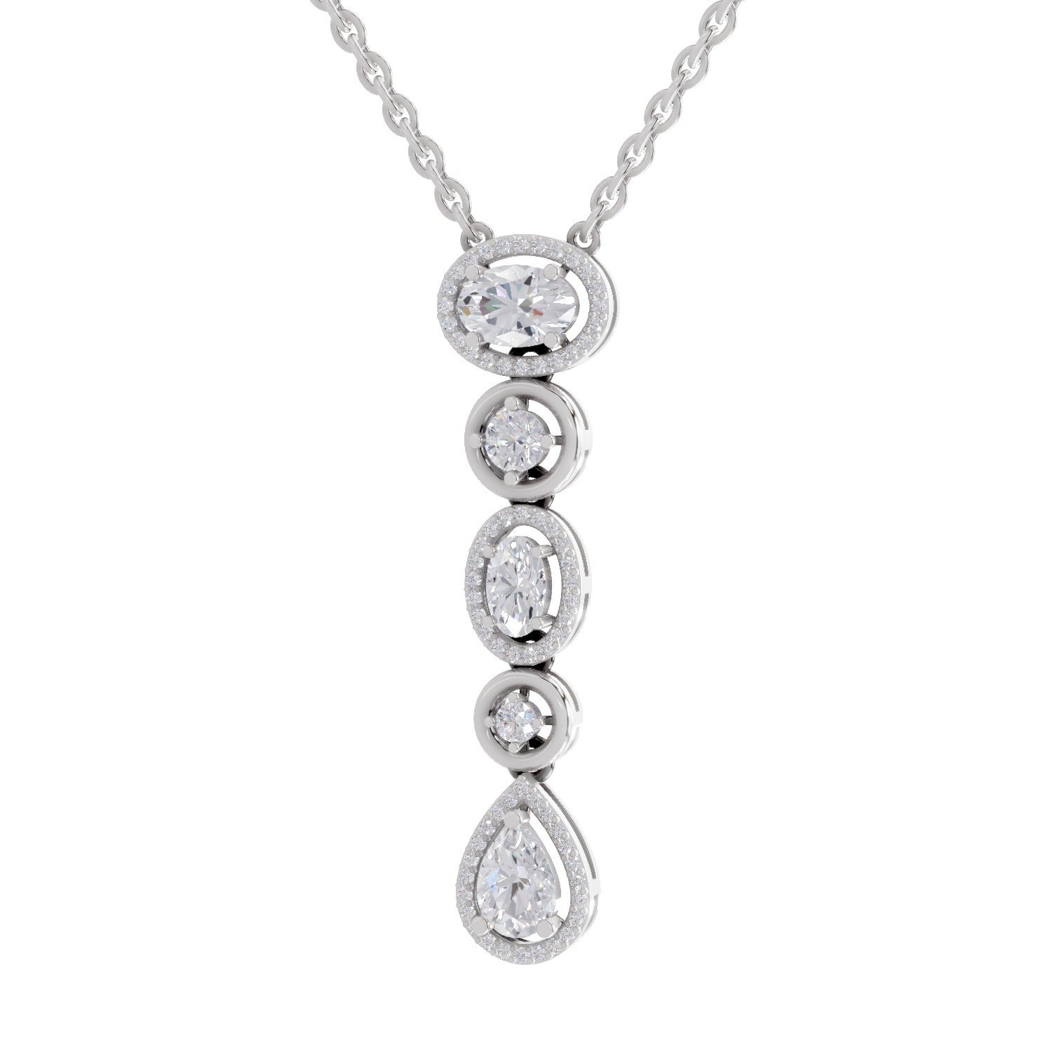 1.76 Ct Multi-Diamond Drop Necklace | 14K White Gold