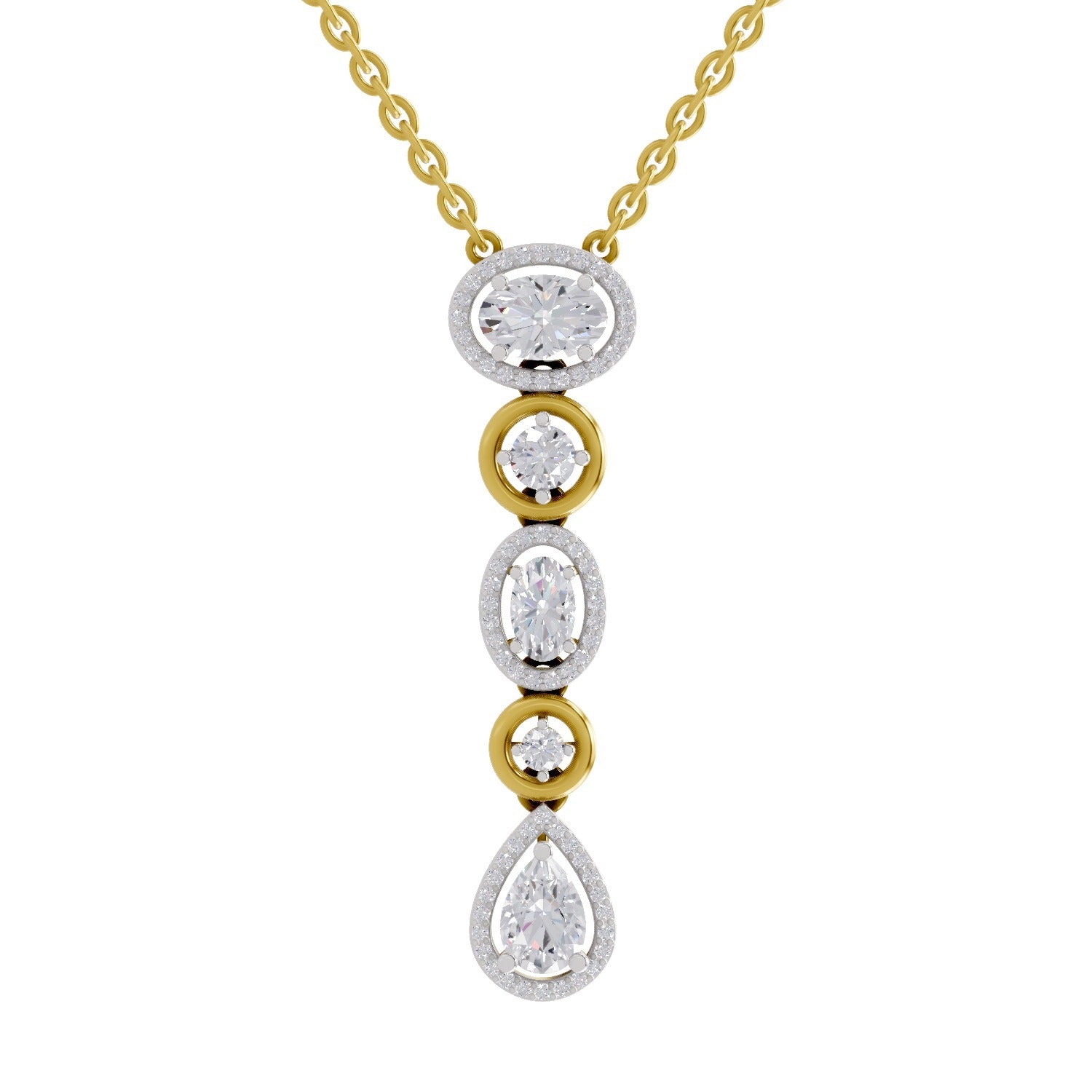 1.76 Ct Multi-Diamond Drop Necklace | 14K Yellow Gold