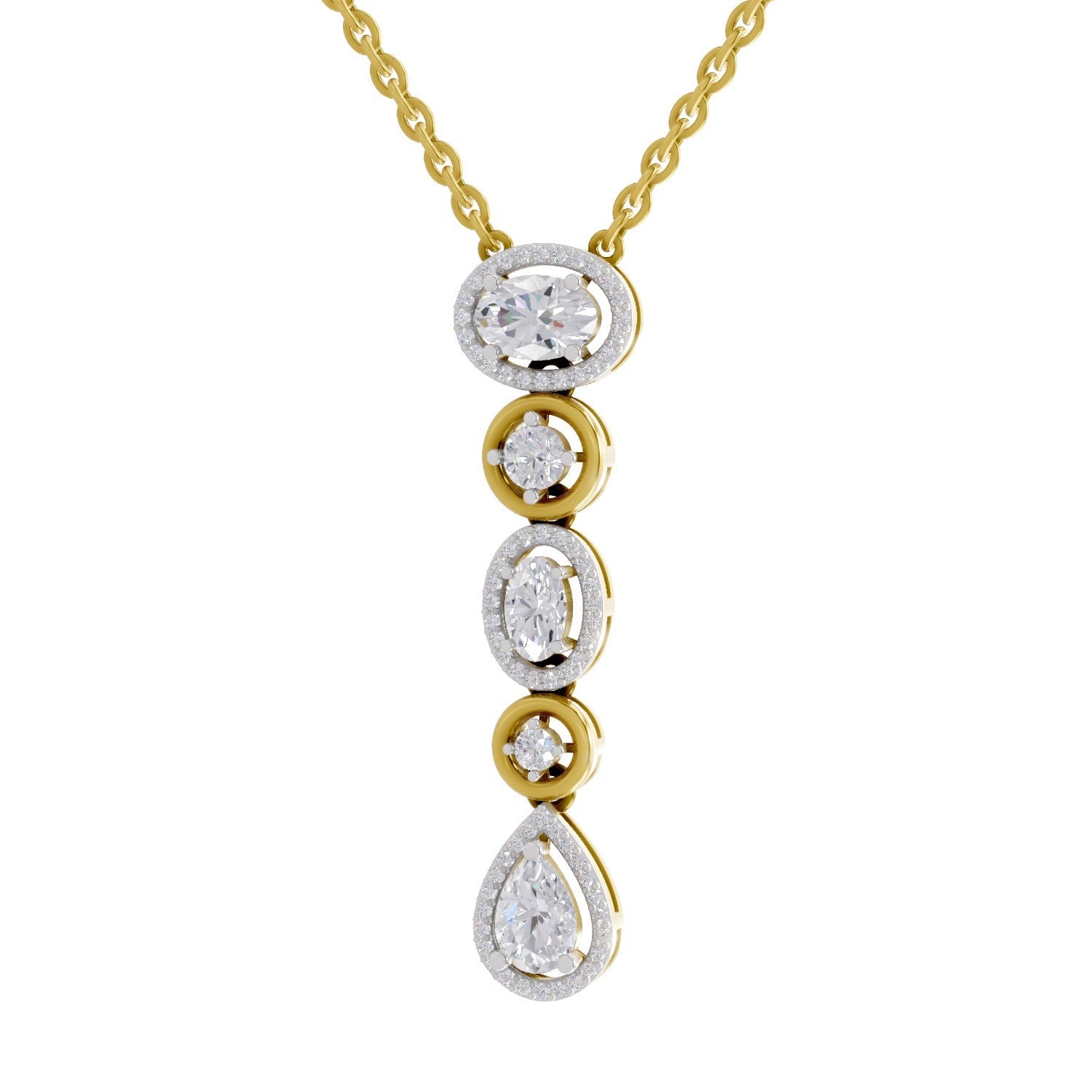 1.76 Ct Multi-Diamond Drop Necklace | 14K Yellow Gold