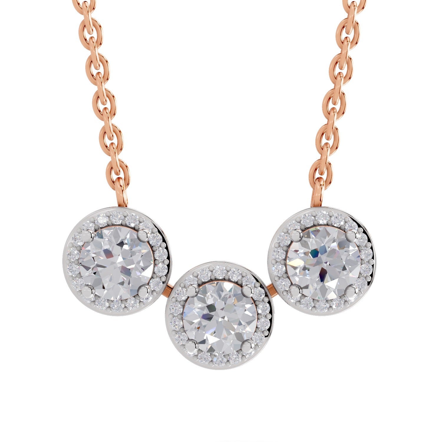 1.64 Ct Round Shape Halo Diamond Necklace | 14K Rose Gold