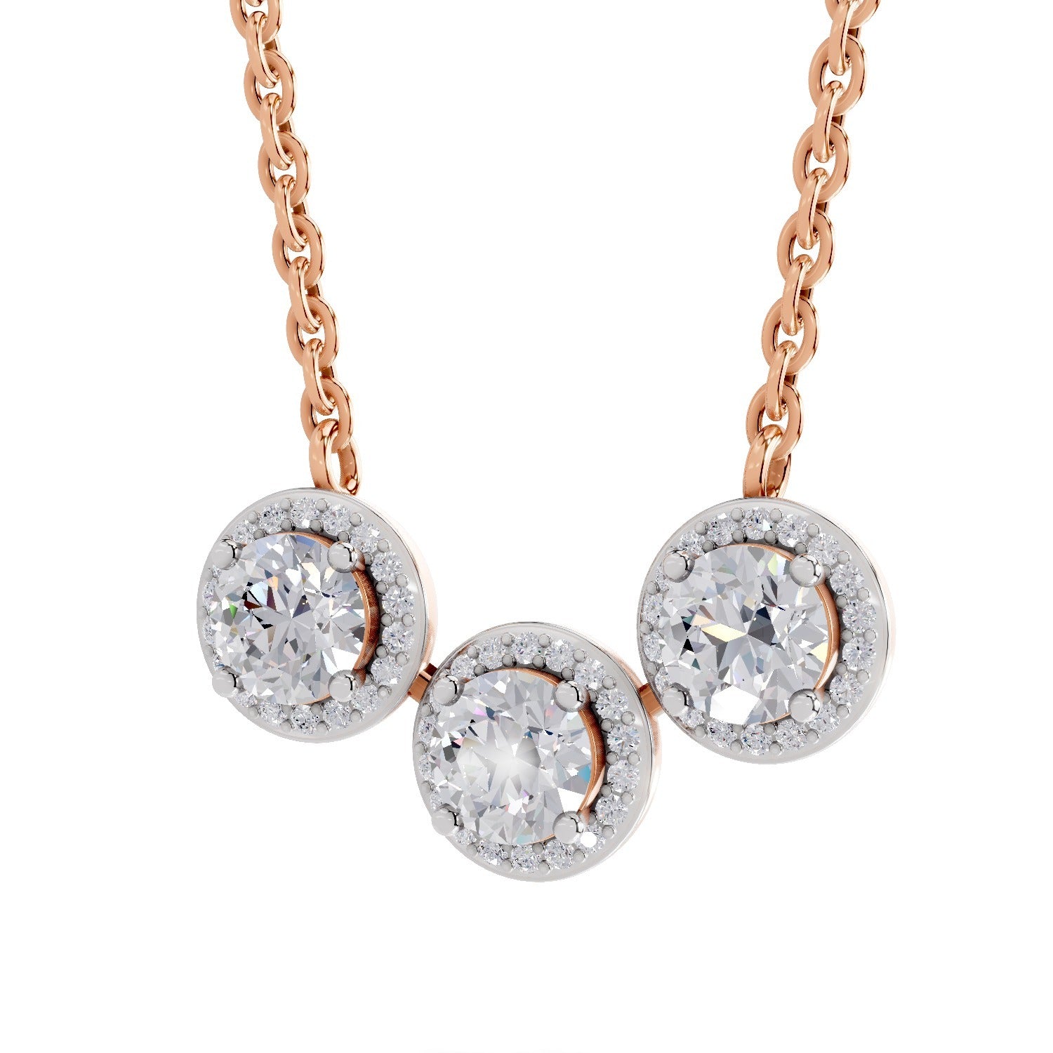1.64 Ct Round Shape Halo Diamond Necklace | 14K Rose Gold