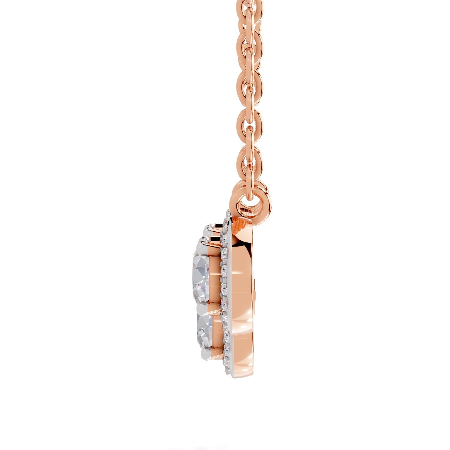1.64 Ct Round Shape Halo Diamond Necklace | 14K Rose Gold