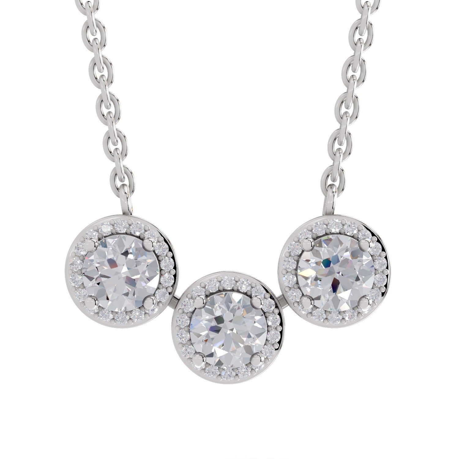 1.64 Ct Round Shape Halo Diamond Necklace | 14K White Gold