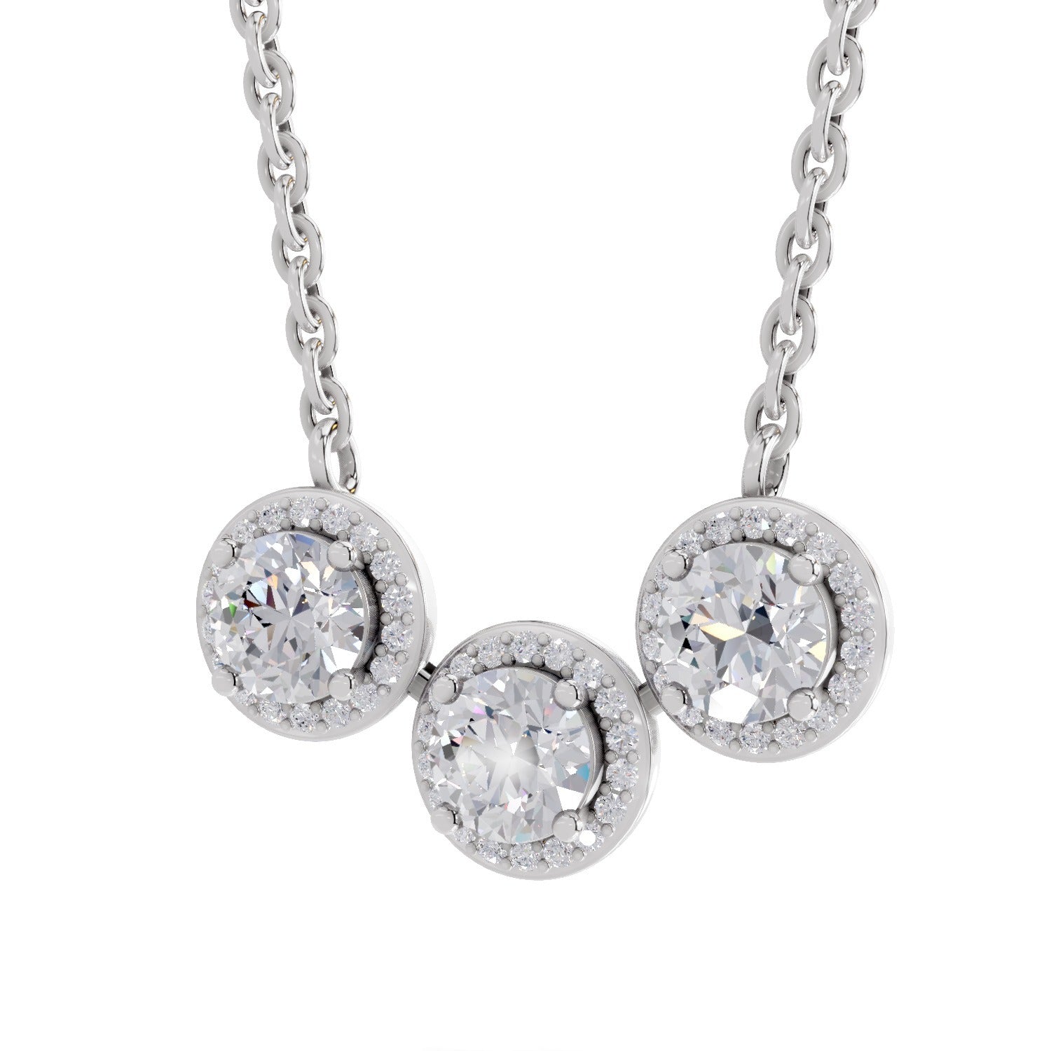 1.64 Ct Round Shape Halo Diamond Necklace | 14K White Gold