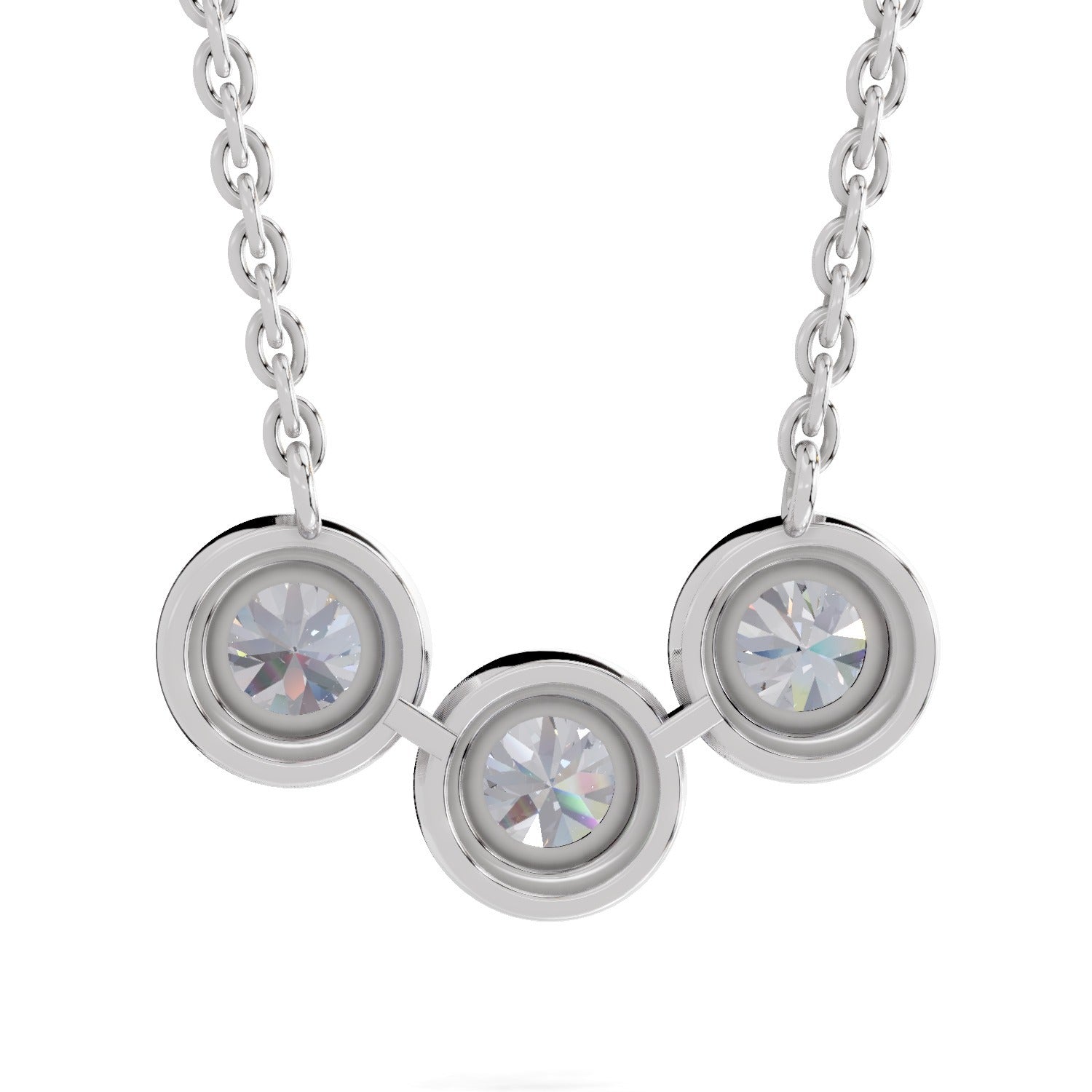 1.64 Ct Round Shape Halo Diamond Necklace | 14K White Gold