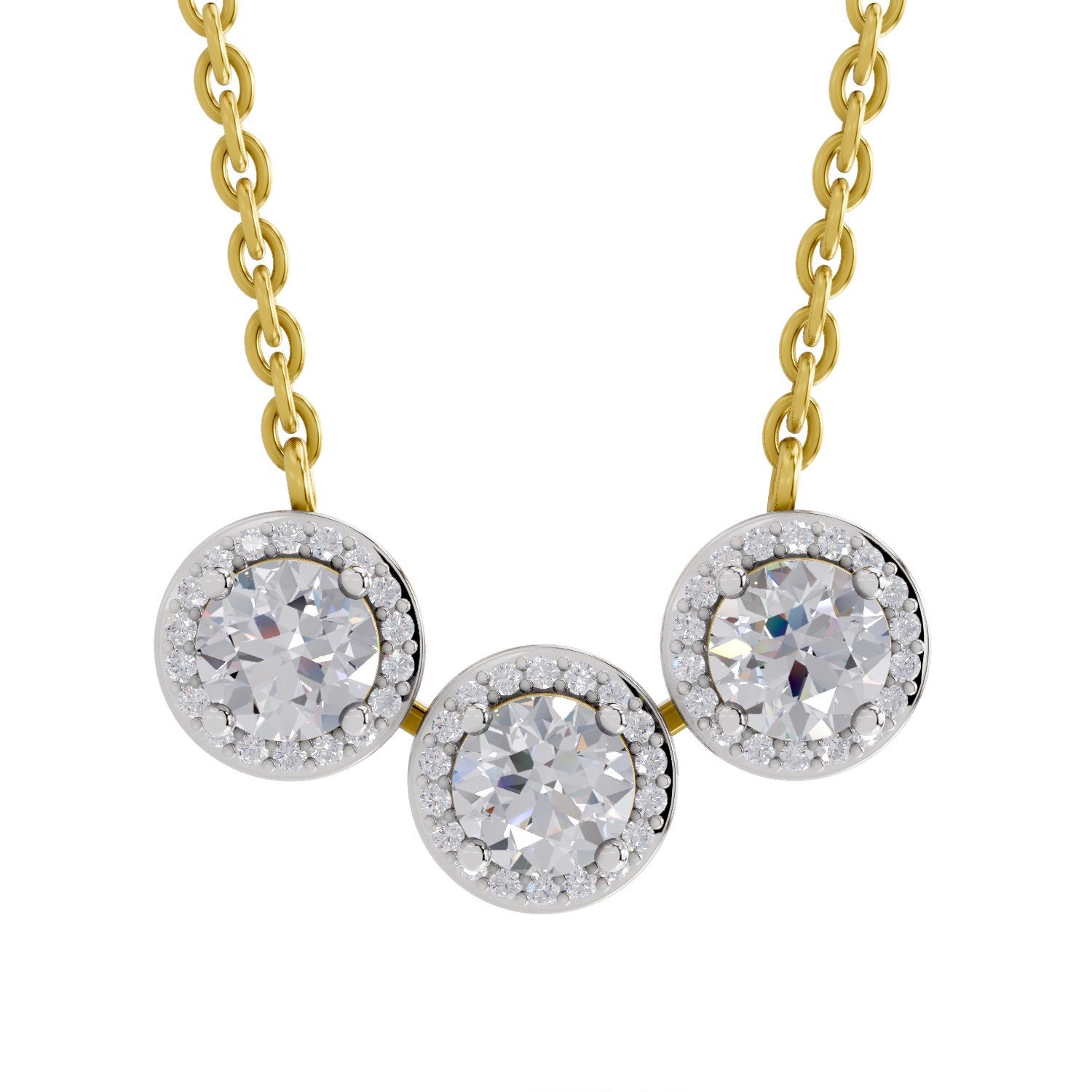 1.64 Ct Round Shape Halo Diamond Necklace | 14K Yellow Gold