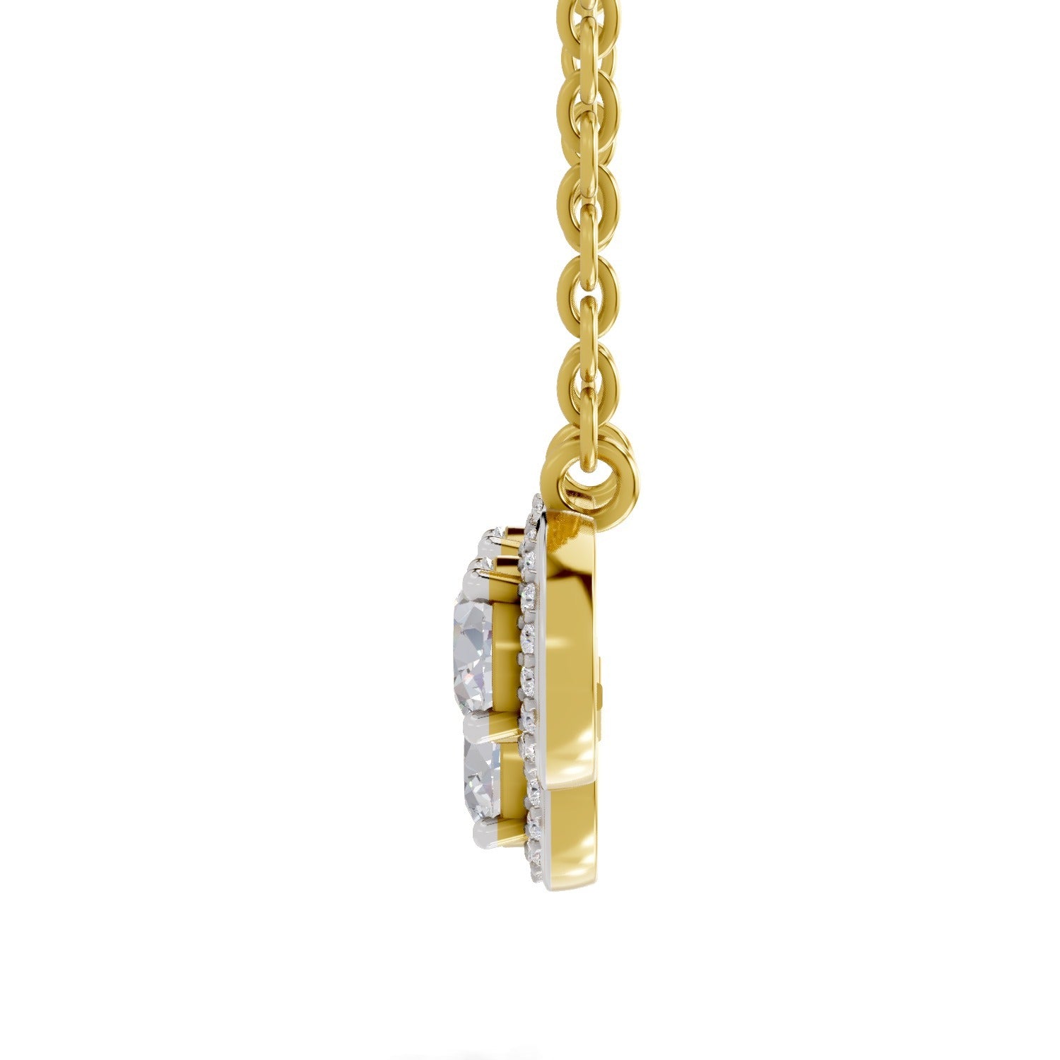 1.64 Ct Round Shape Halo Diamond Necklace | 14K Yellow Gold