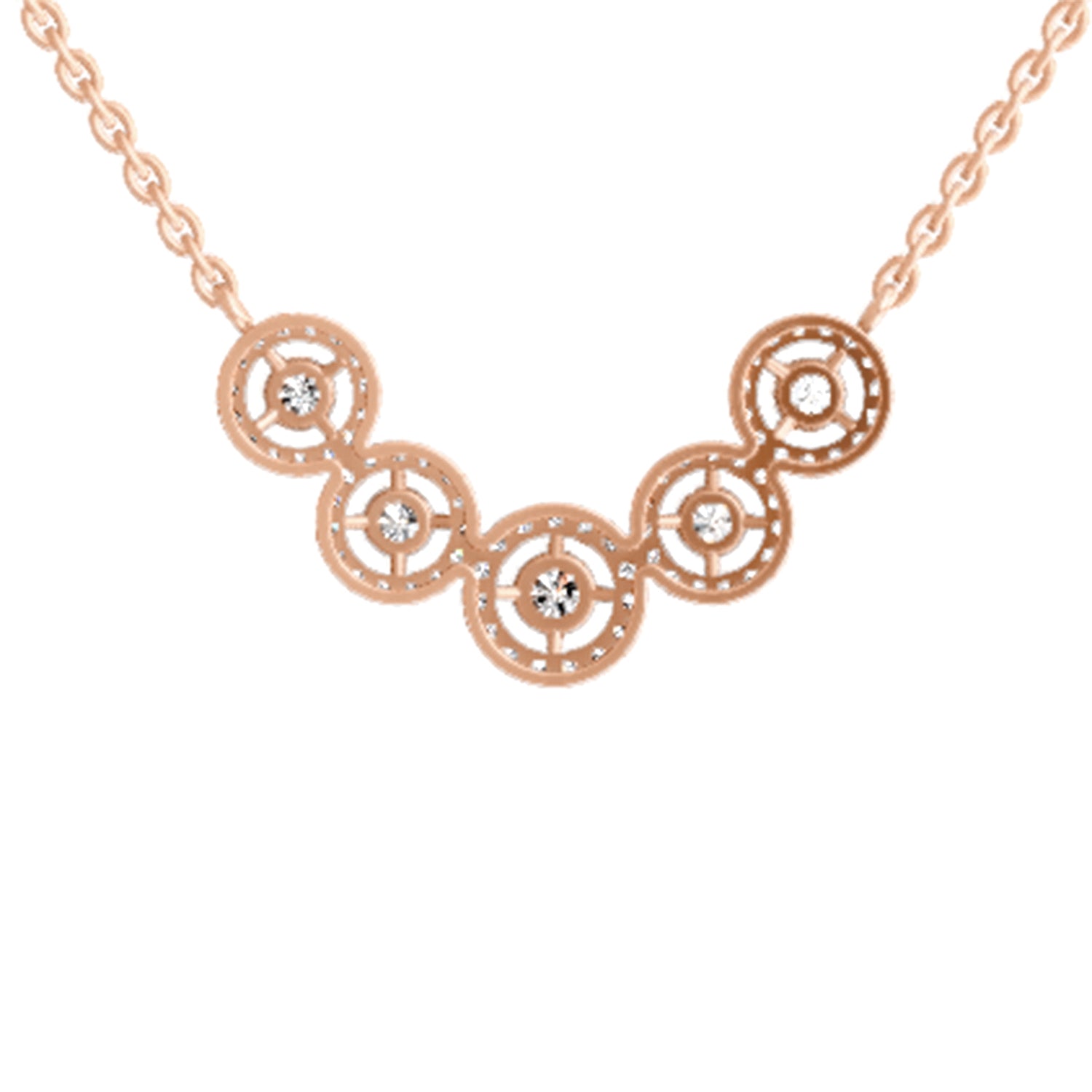 0.11 Carat Round 5 stone Necklace | 14K Rose Gold