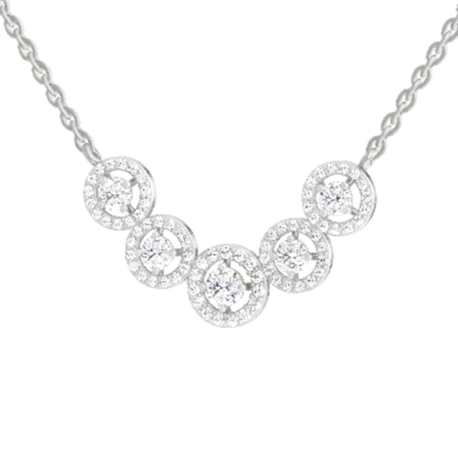 0.11 Carat Round 5 stone Necklace | 14K White Gold