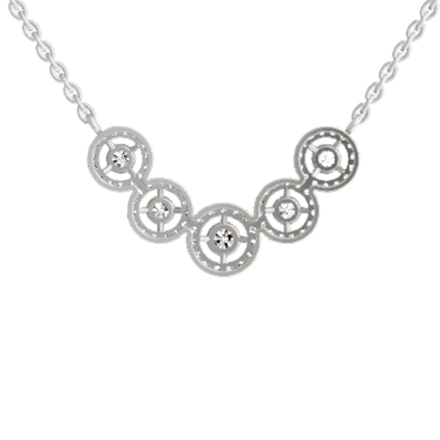 0.11 Carat Round 5 stone Necklace | 14K White Gold