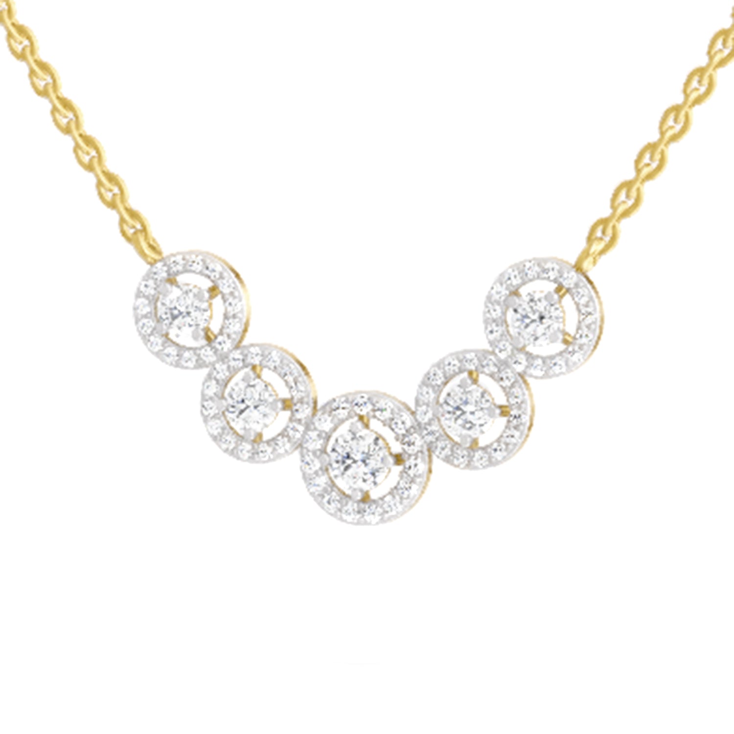 0.11 Carat Round 5 stone Necklace | 14K Yellow Gold
