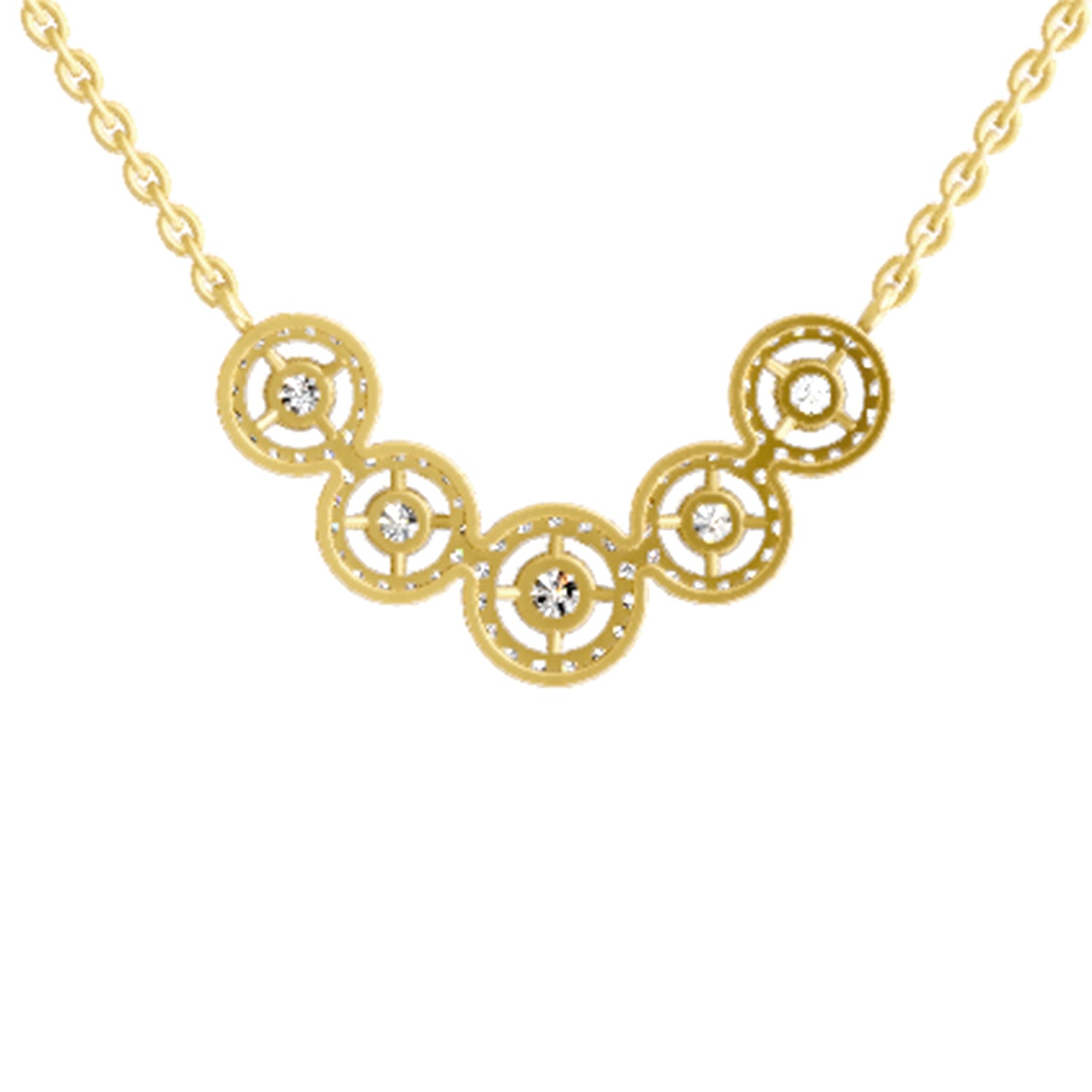 0.11 Carat Round 5 stone Necklace | 14K Yellow Gold