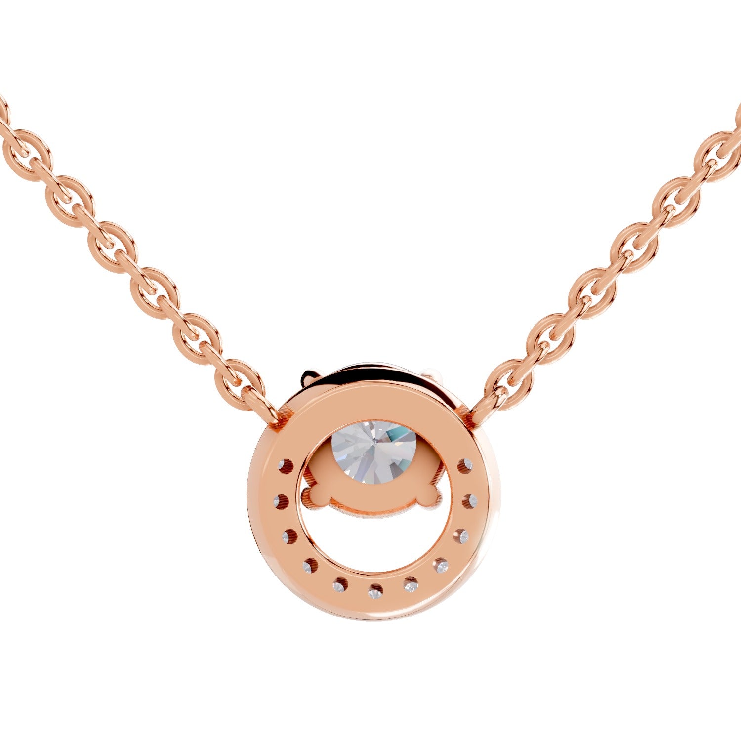 1.15 Ct Round Shape Halo Diamond Necklace | 14K Rose Gold