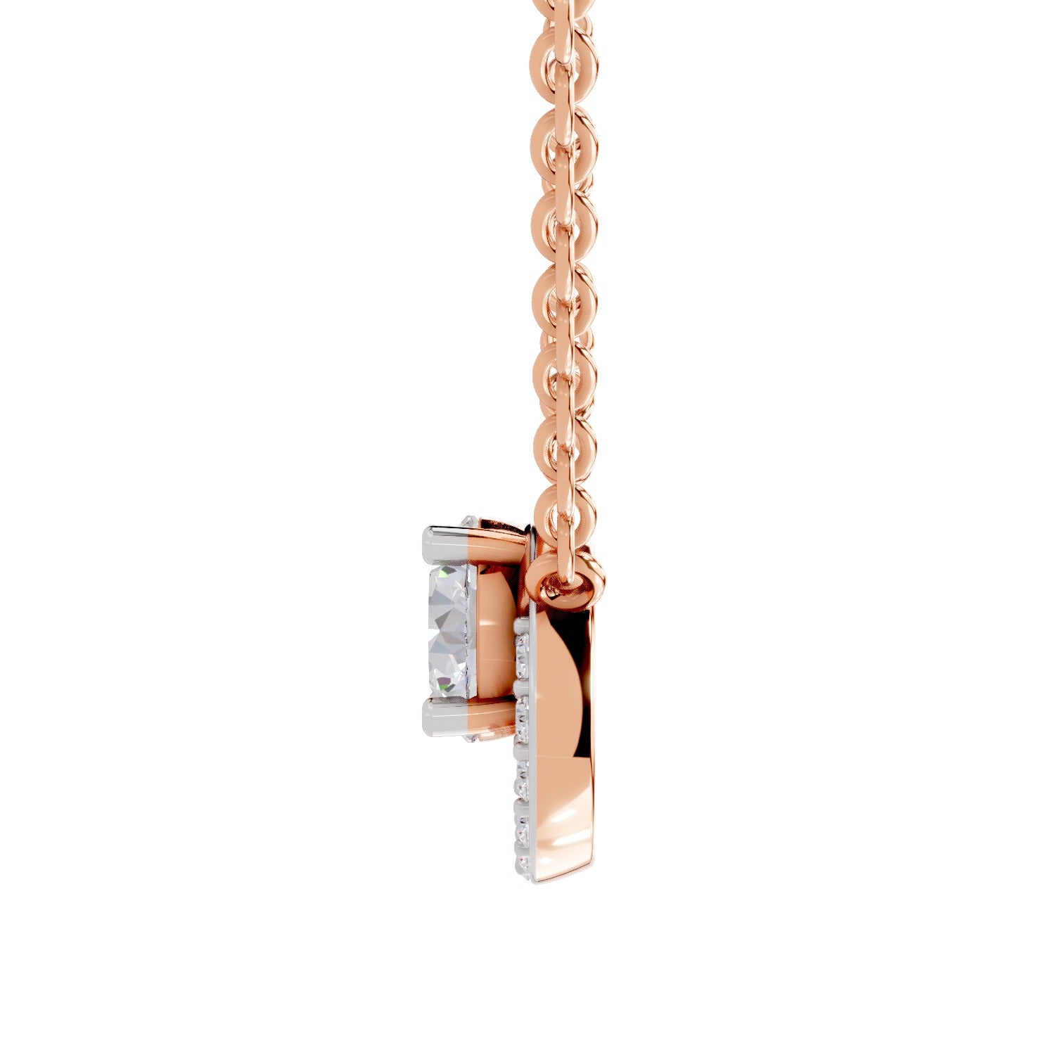 1.15 Ct Round Shape Halo Diamond Necklace | 14K Rose Gold