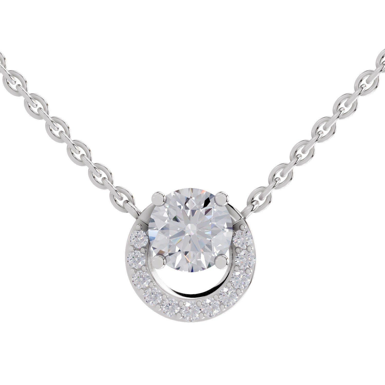1.15 Ct Round Shape Halo Diamond Necklace | 14K Rose Gold
