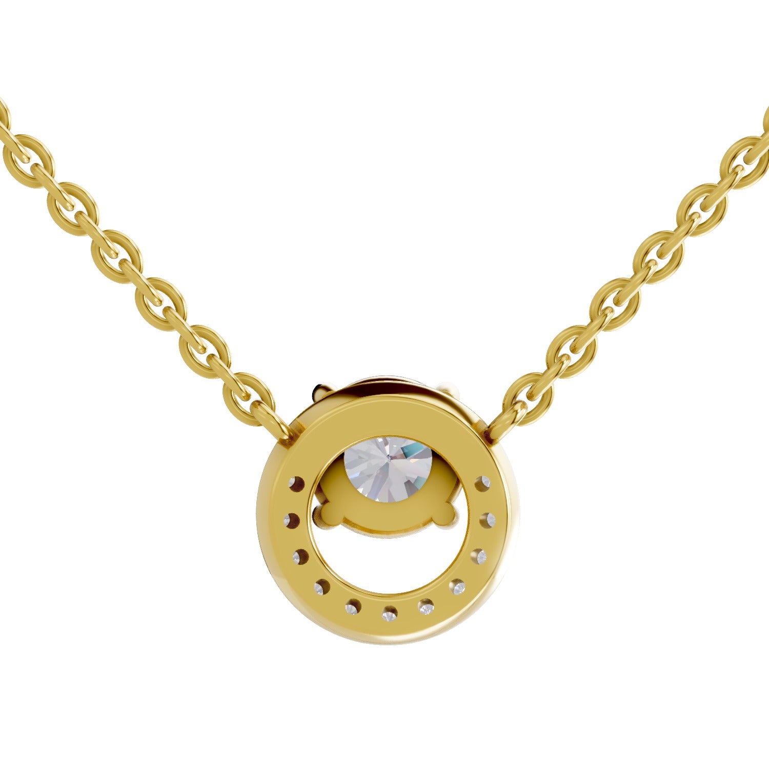 1.15 Ct Round Shape Halo Diamond Necklace | 14K Yellow Gold