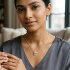 1.15 Ct Round Shape Halo Diamond Necklace | 14K Rose Gold