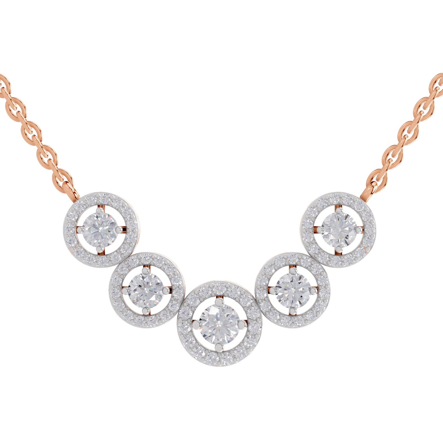 1 Ct Round Shape Halo Diamond Necklace | 14K Rose Gold