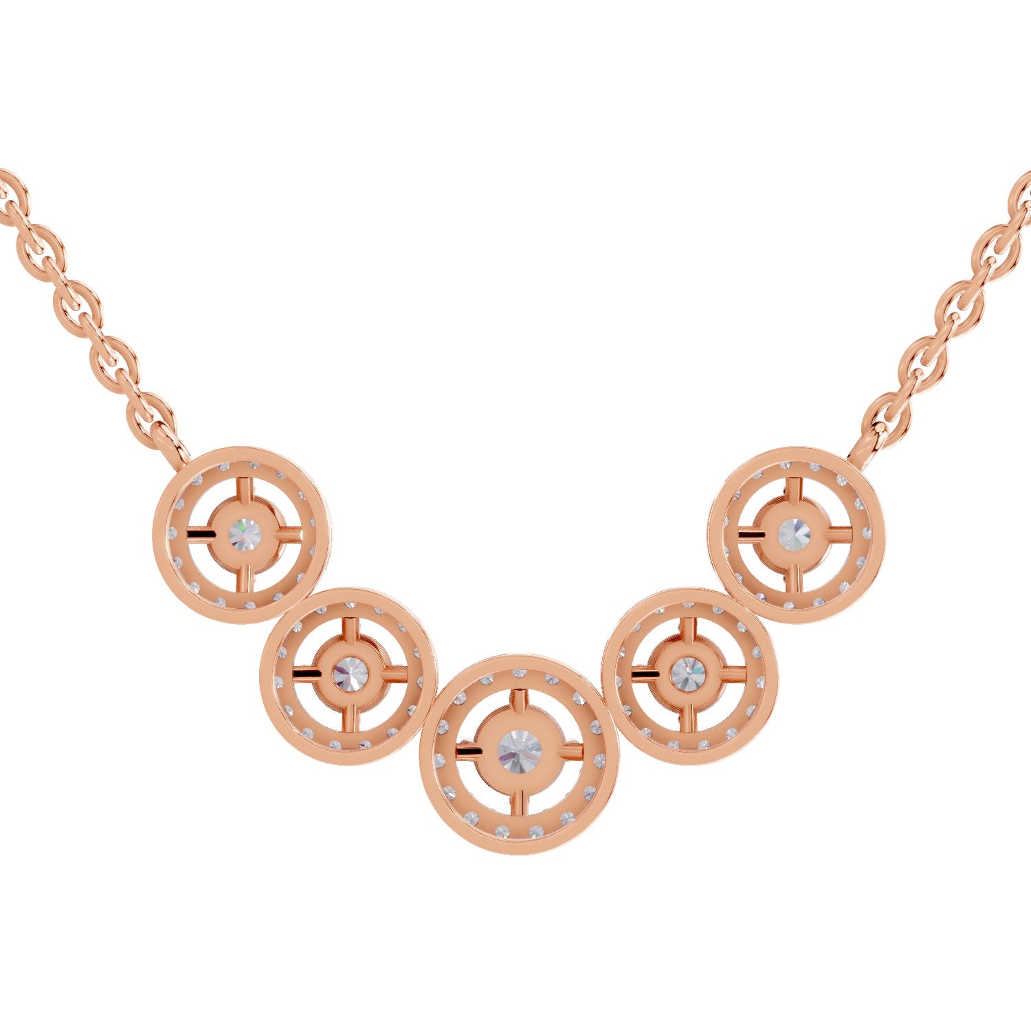 1 Ct Round Shape Halo Diamond Necklace | 14K Rose Gold