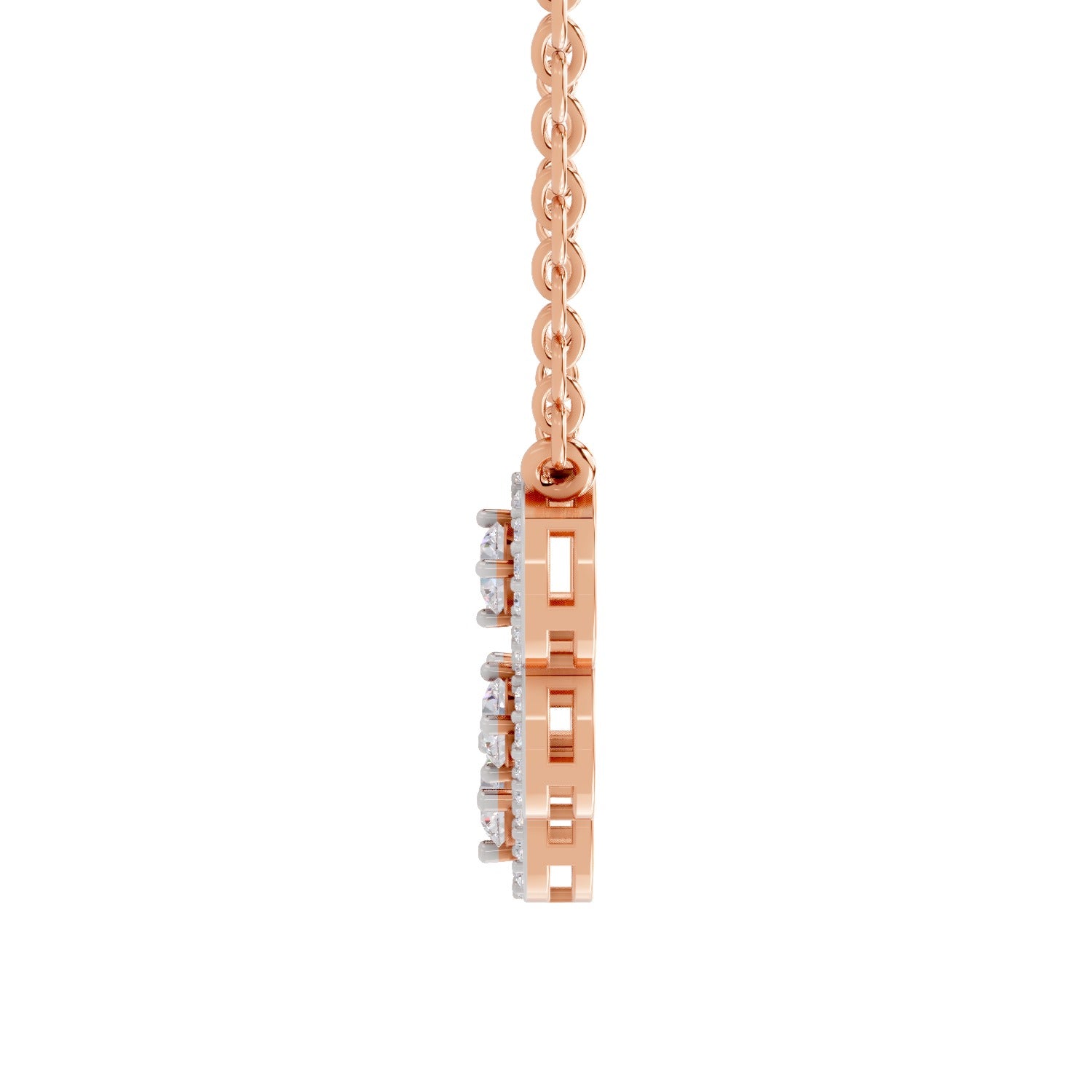 1 Ct Round Shape Halo Diamond Necklace | 14K Rose Gold