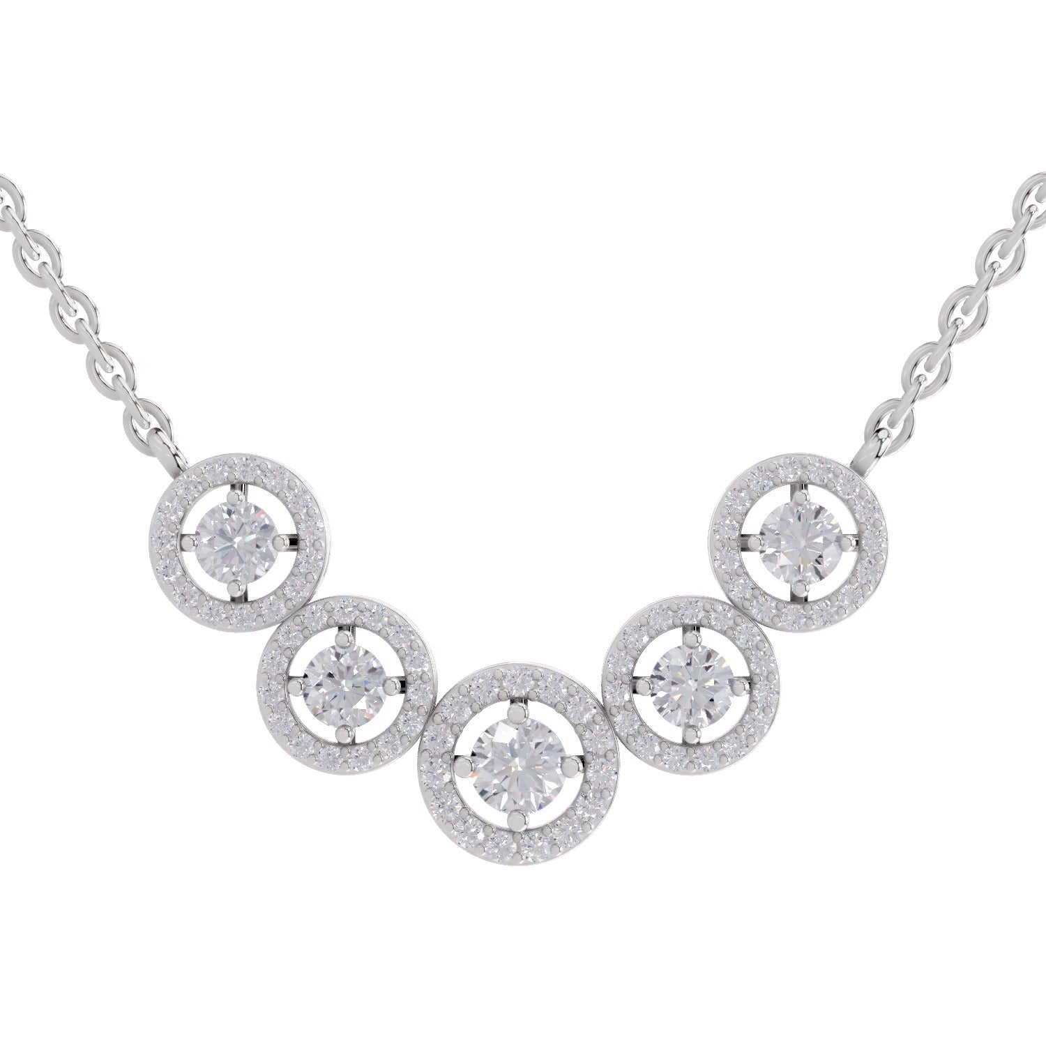 1 Ct Round Shape Halo Diamond Necklace | 14K White Gold