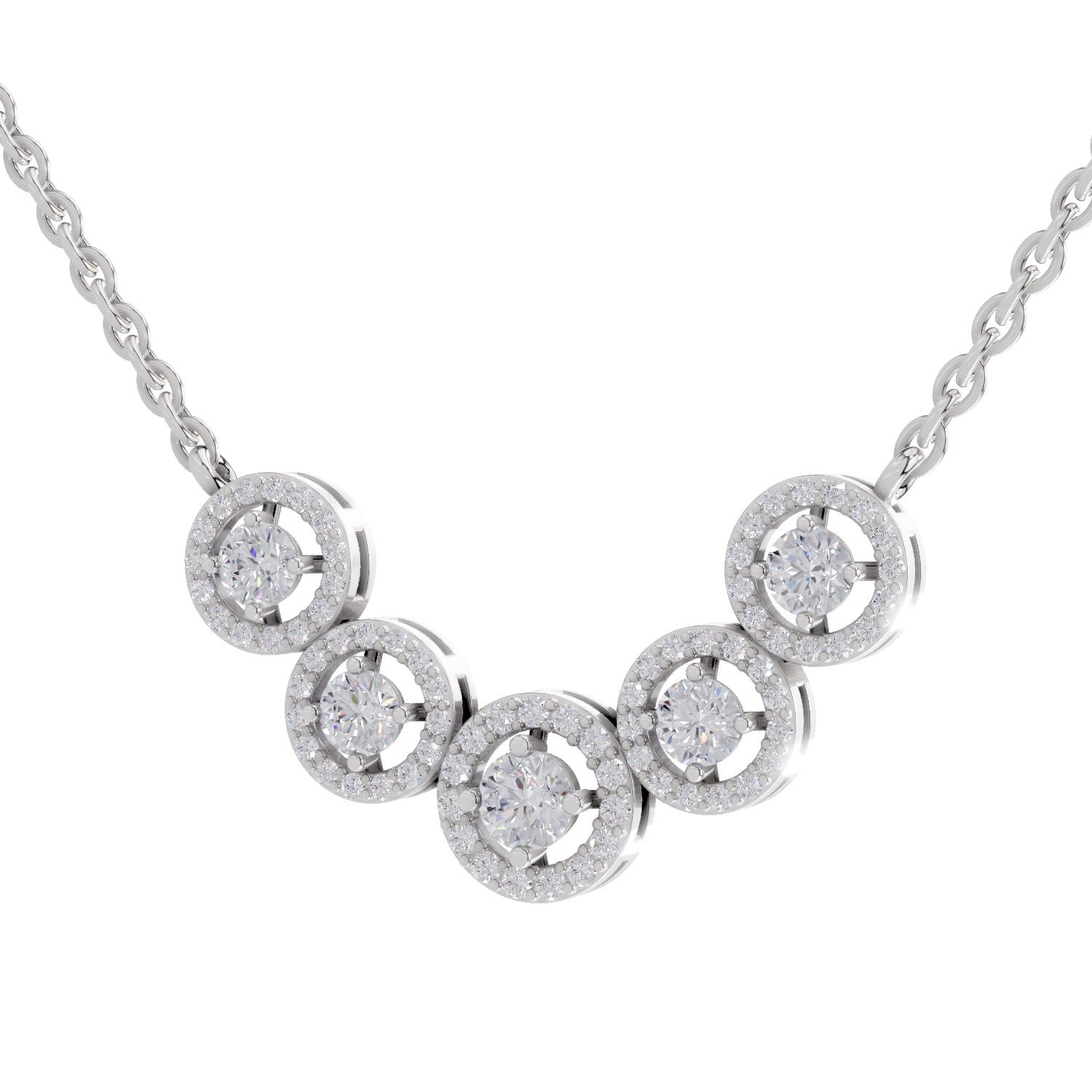 1 Ct Round Shape Halo Diamond Necklace | 14K White Gold