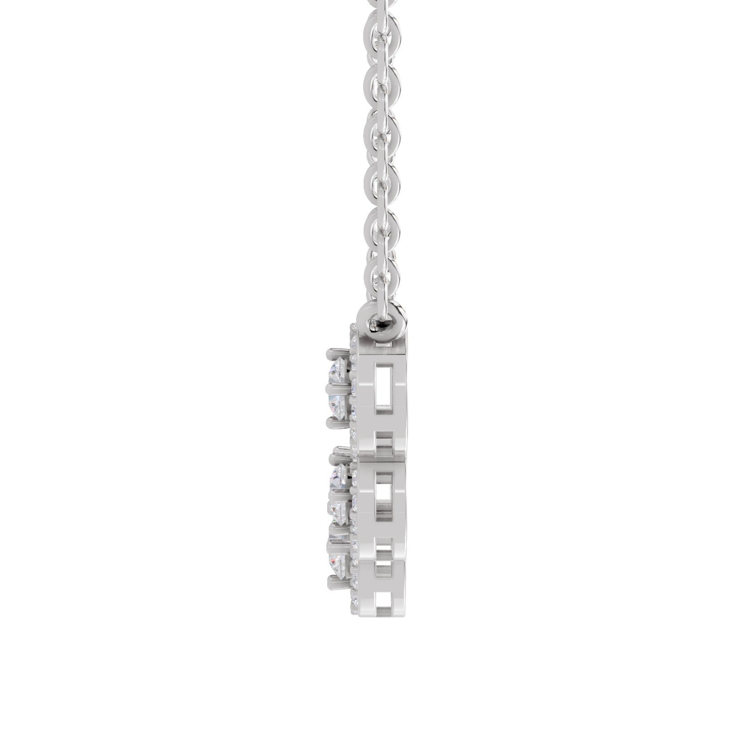 1 Ct Round Shape Halo Diamond Necklace | 14K White Gold