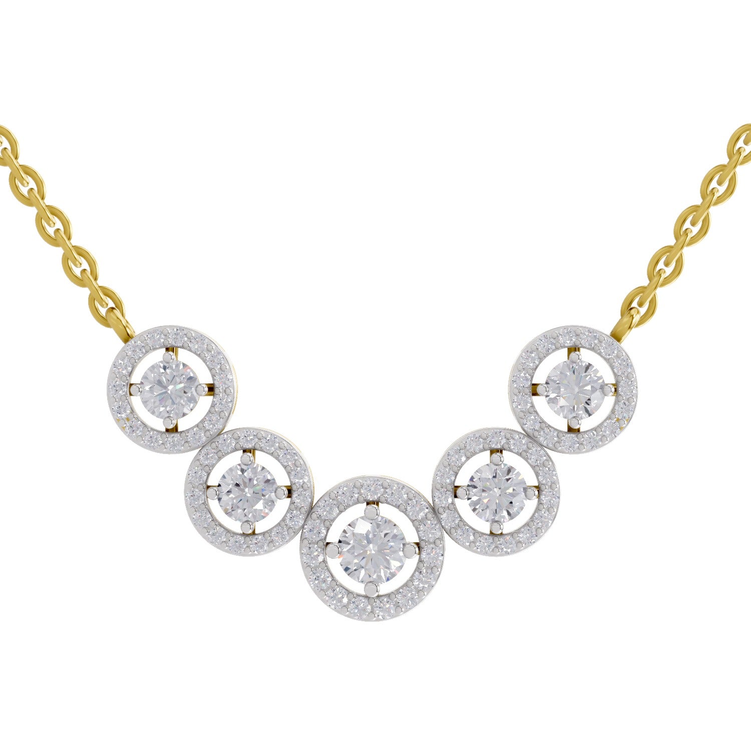 1 Ct Round Shape Halo Diamond Necklace | 14K Yellow Gold