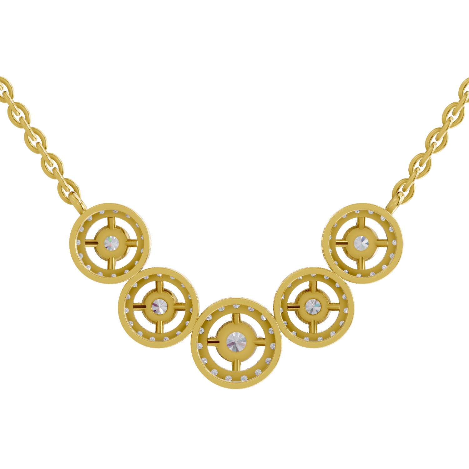 1 Ct Round Shape Halo Diamond Necklace | 14K Yellow Gold