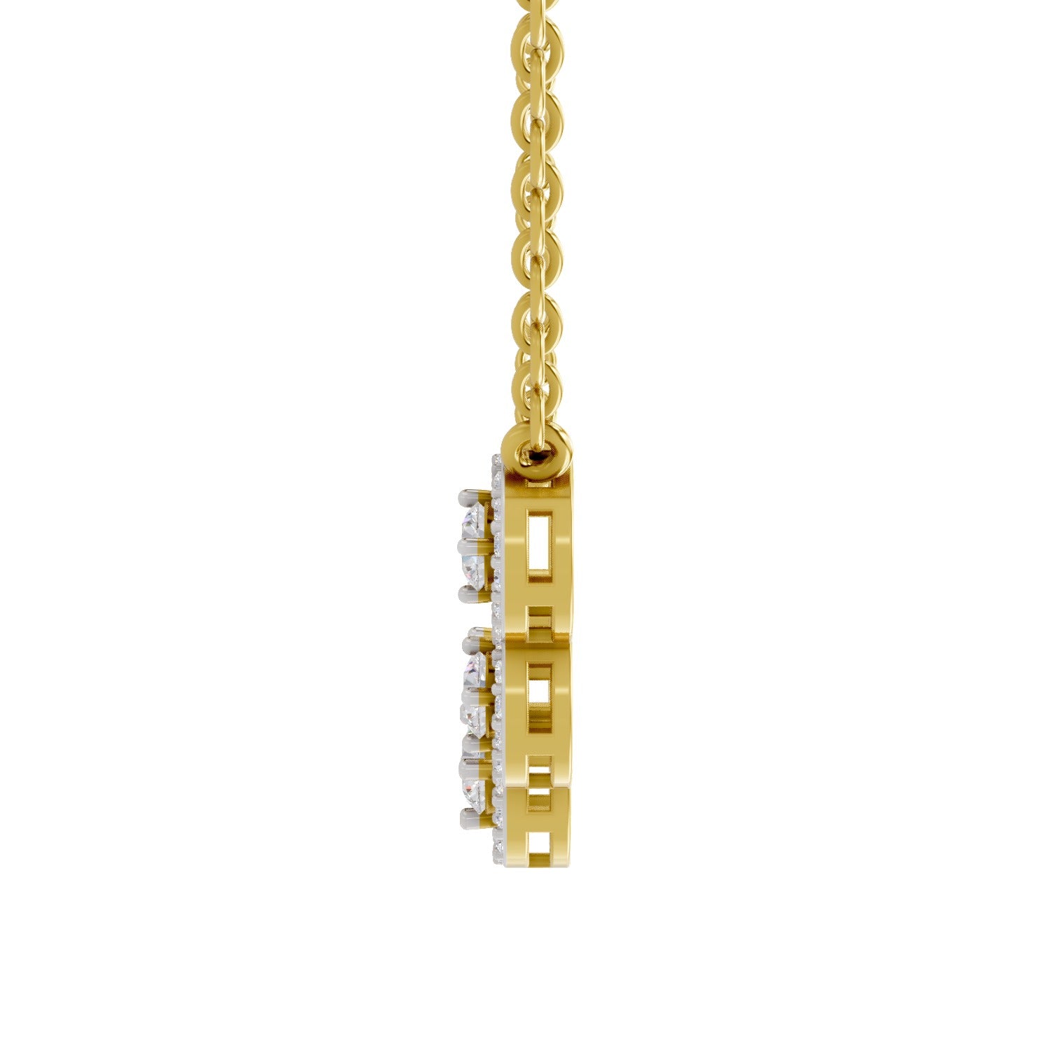 1 Ct Round Shape Halo Diamond Necklace | 14K Yellow Gold