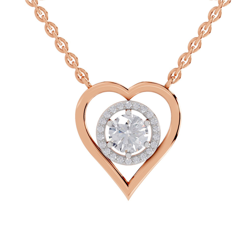0.61 Ct Heart Halo Diamond Necklace in 14K