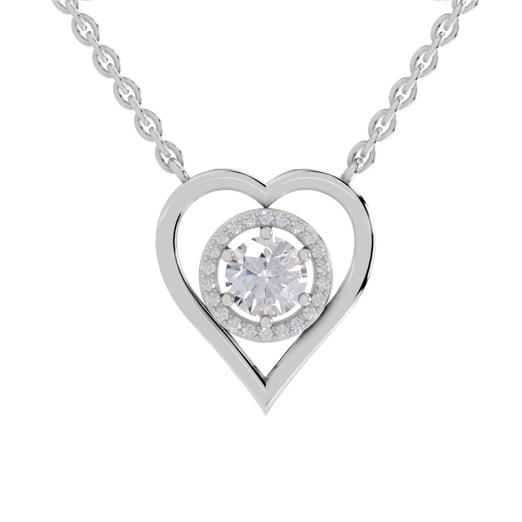 0.61 Ct Heart Halo Diamond Necklace in 14K