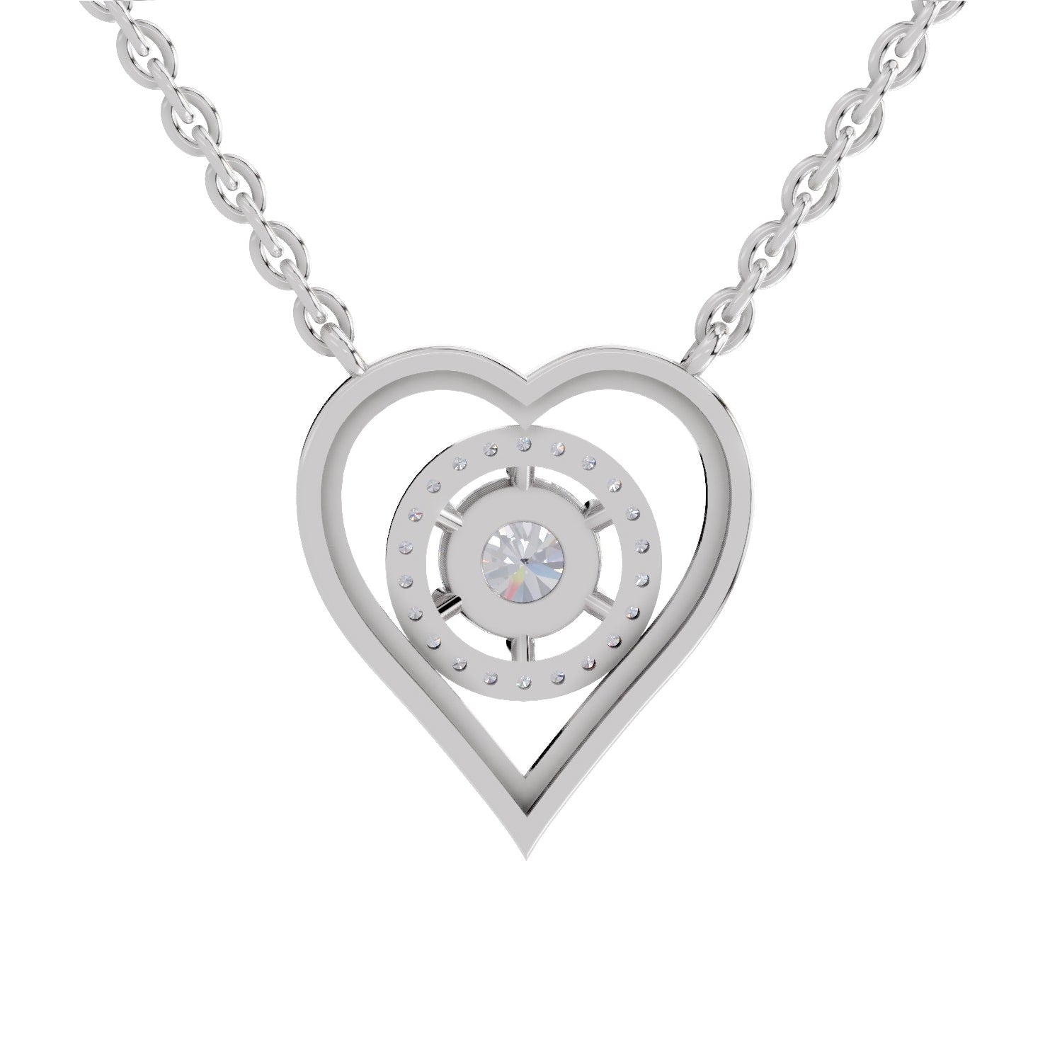 0.61 Ct Round Shape Heart Halo Diamond Necklace | 14K White Gold