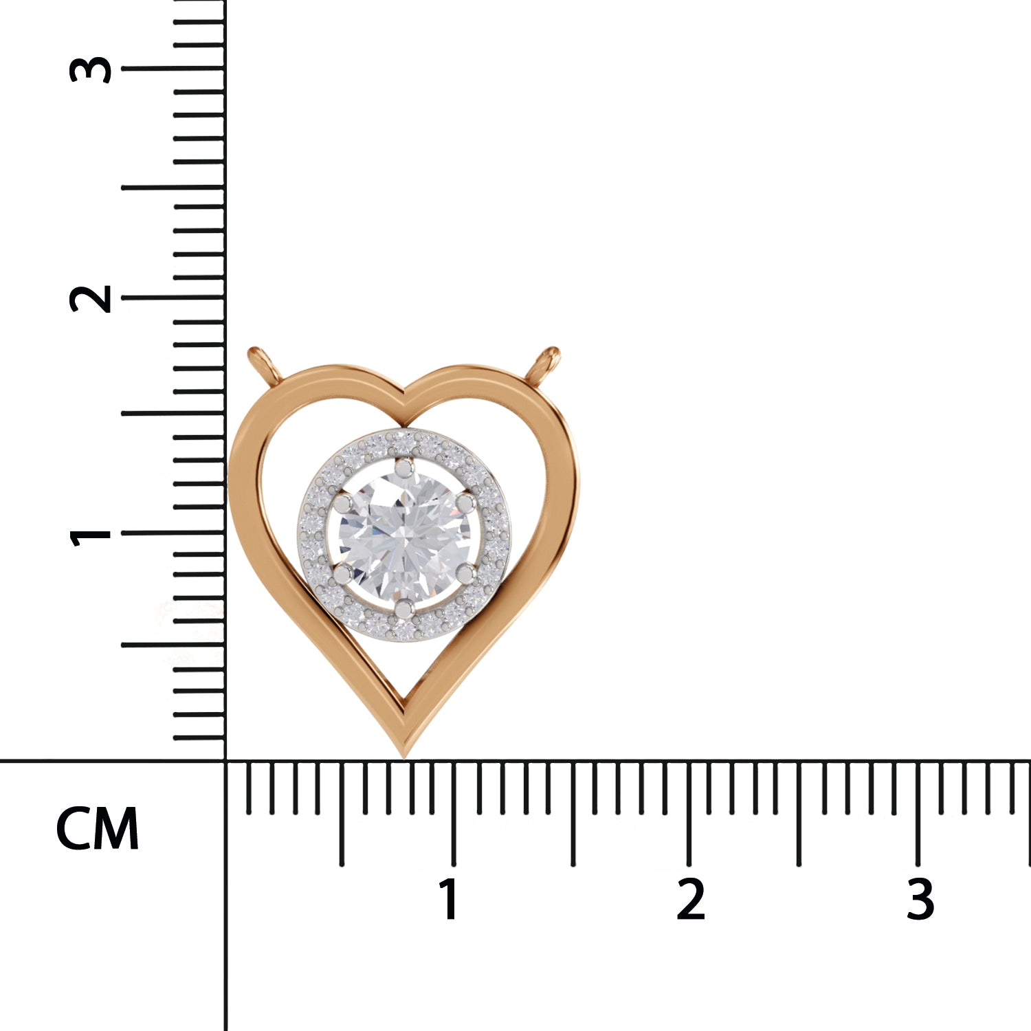 0.61 Ct Round Shape Heart Halo Diamond Necklace | 14K Yellow Gold