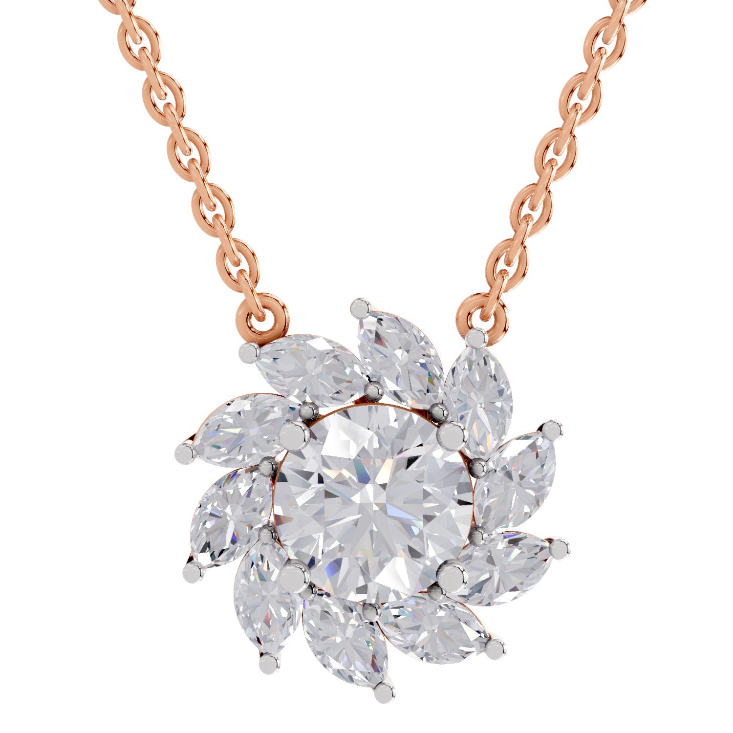 3.30 Ct Round Shape Floral Diamond Necklace | 14K Rose Gold