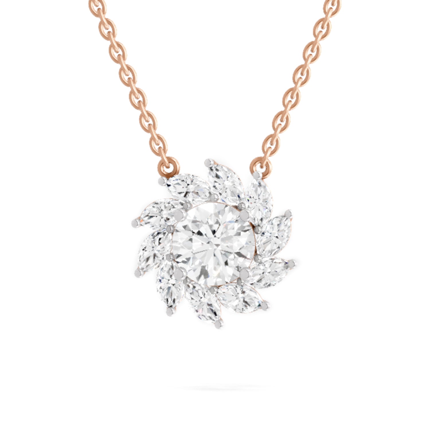3.30 Ct Round Shape Floral Diamond Necklace | 14K Yellow Gold