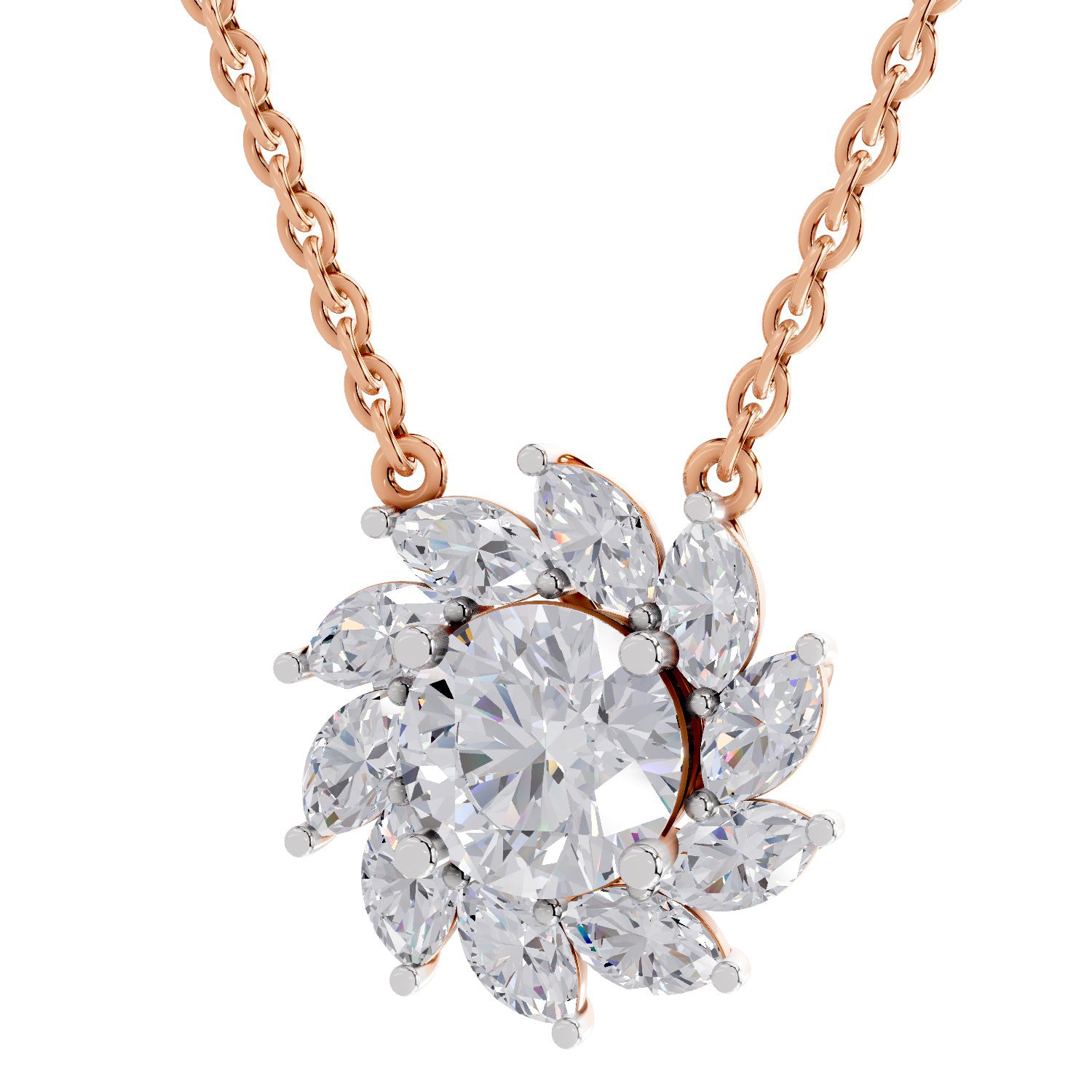 3.30 Ct Round Shape Floral Diamond Necklace | 14K Rose Gold