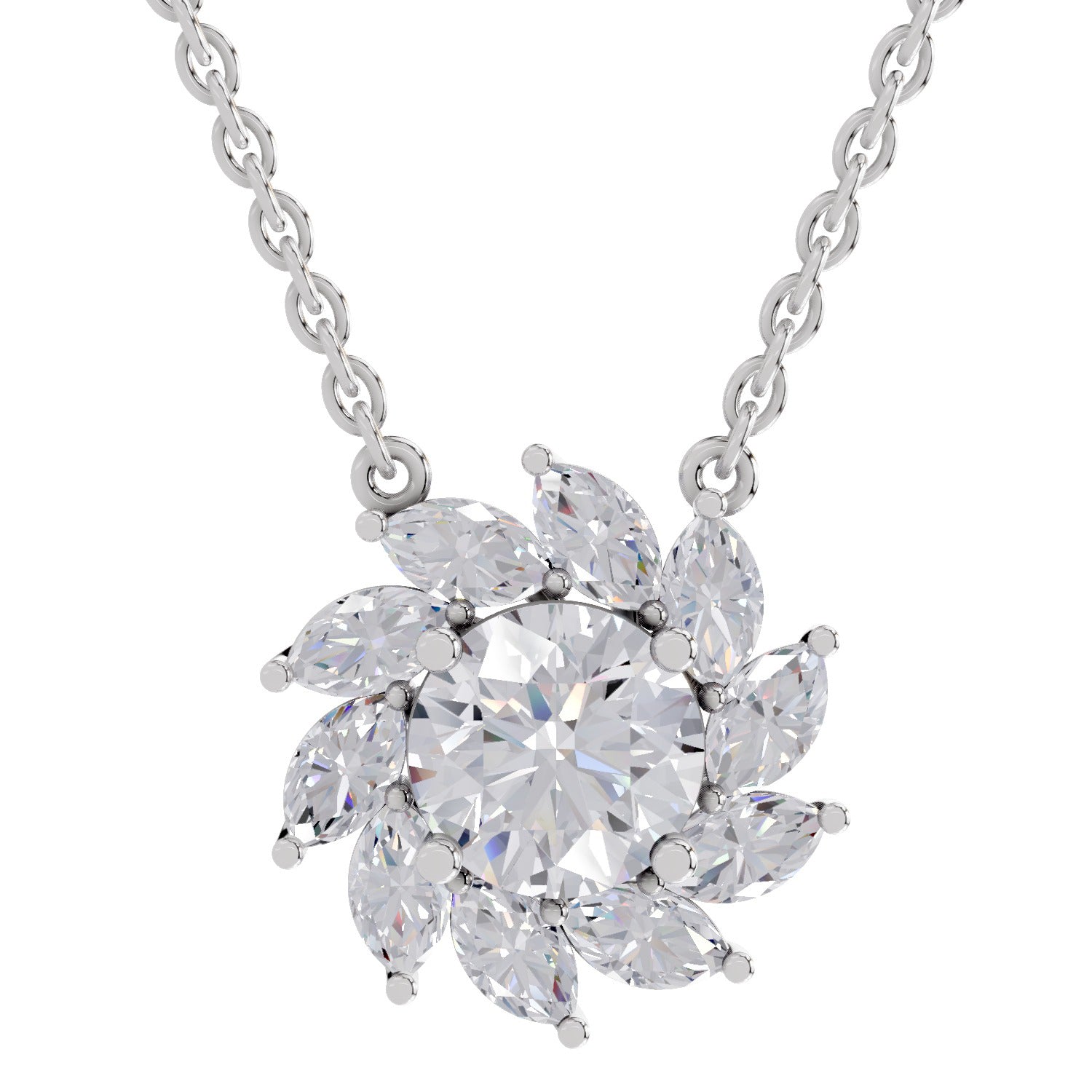 3.30 Ct Round Shape Floral Diamond Necklace | 14K White Gold