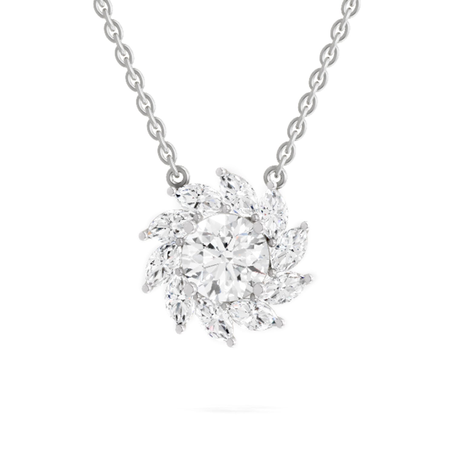 3.30 Ct Round Shape Floral Diamond Necklace | 14K Yellow Gold