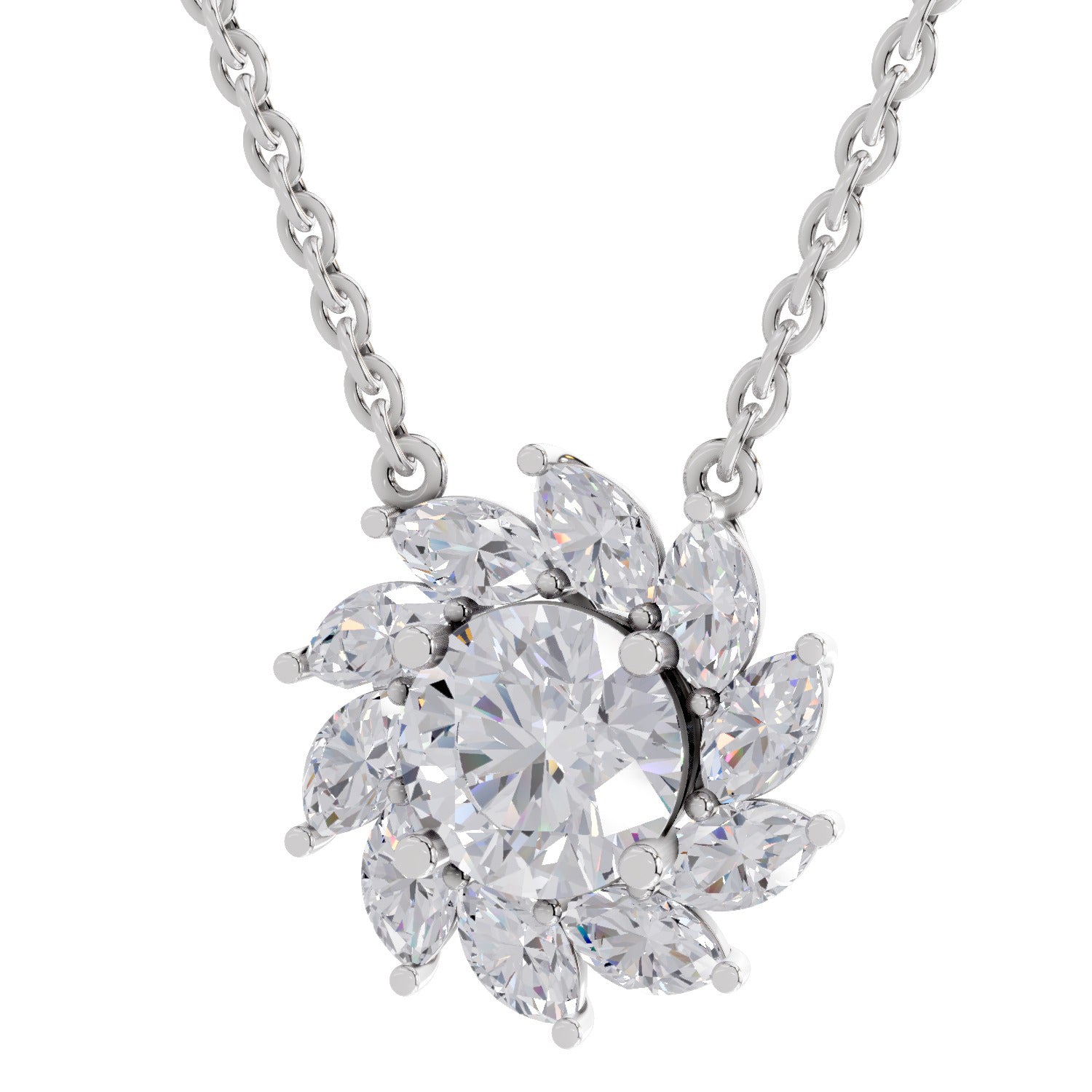 3.30 Ct Round Shape Floral Diamond Necklace | 14K White Gold